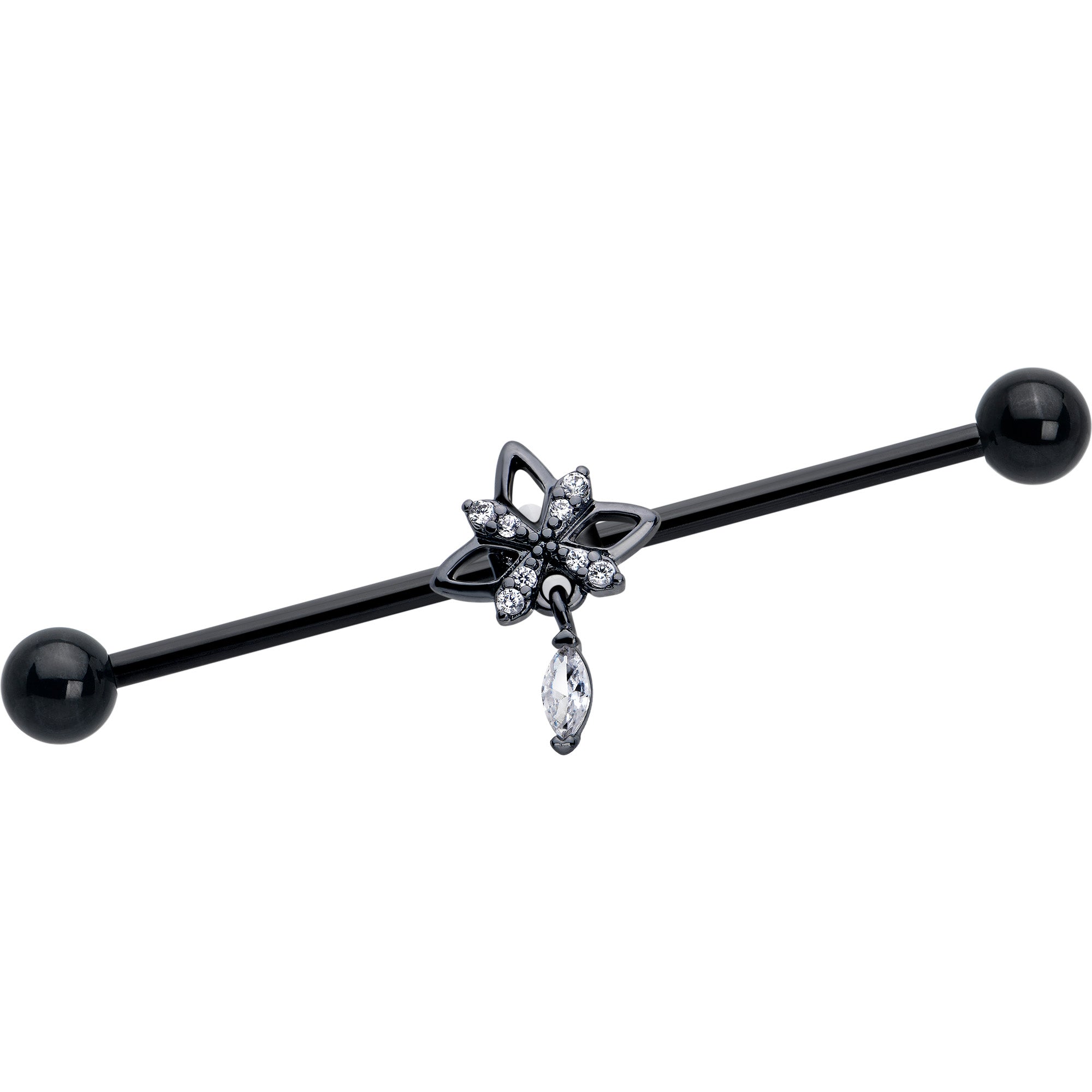 14G Clear CZ Gem Black Gothic Star Dangle Industrial Barbell 38mm