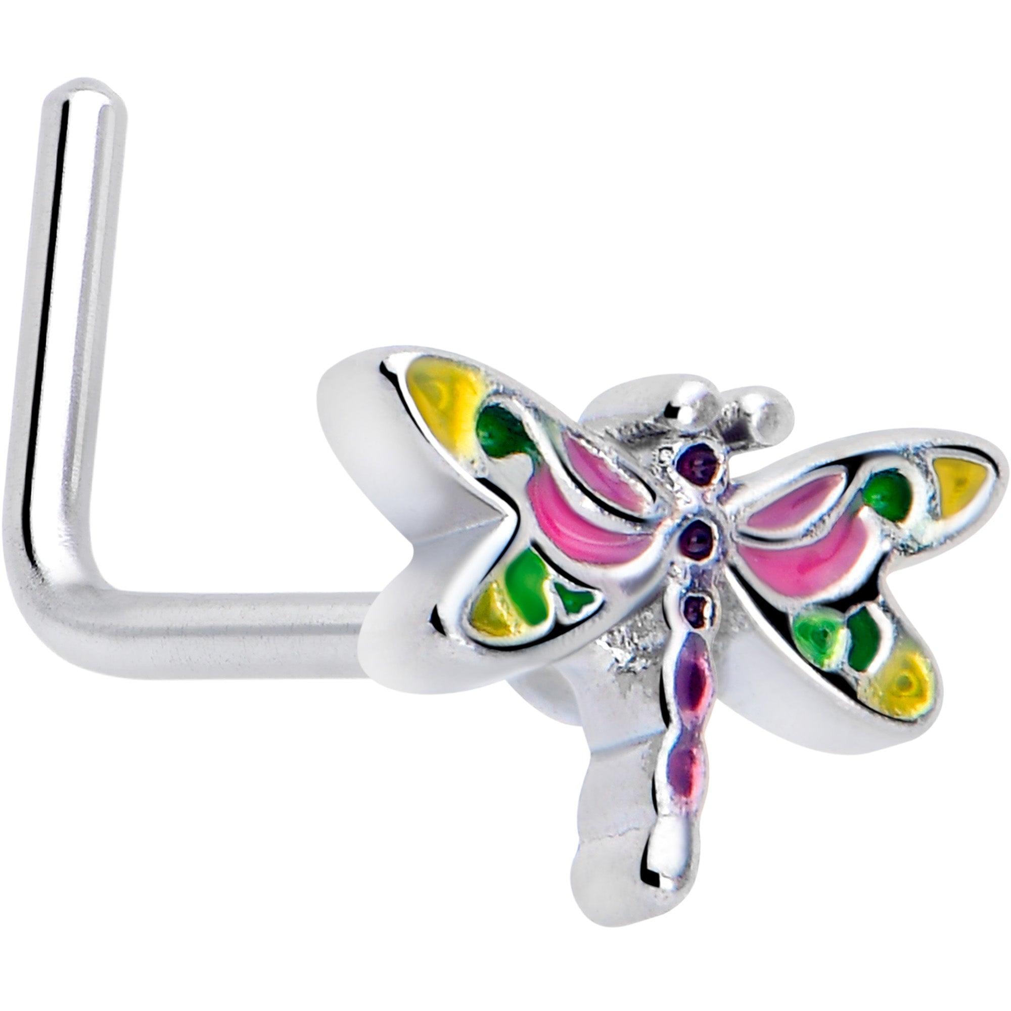 20G 7mm Dragonfly Colors L Shape Nose Ring