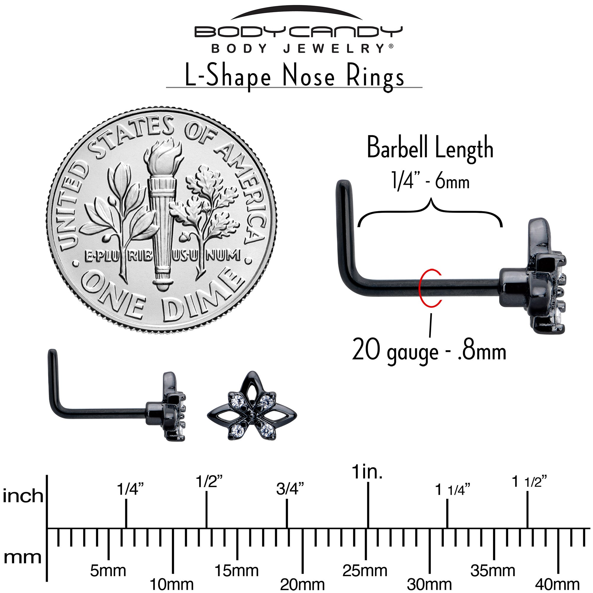 Gothic star nose ring 20 gauge with 7mm clear cubic zirconia