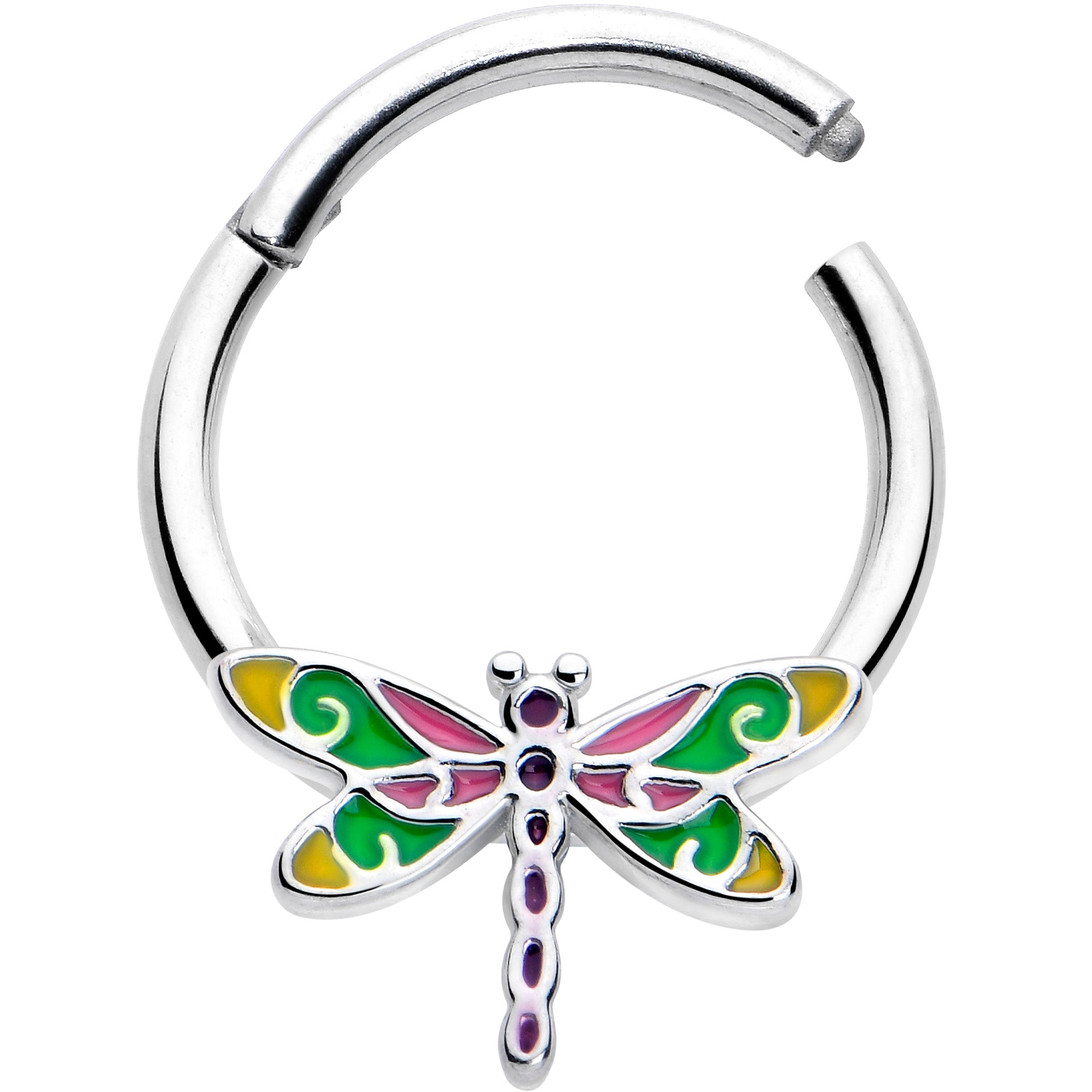 16 Gauge 3/8 Dragonfly Color Hinged Segment Ring - Close-up view