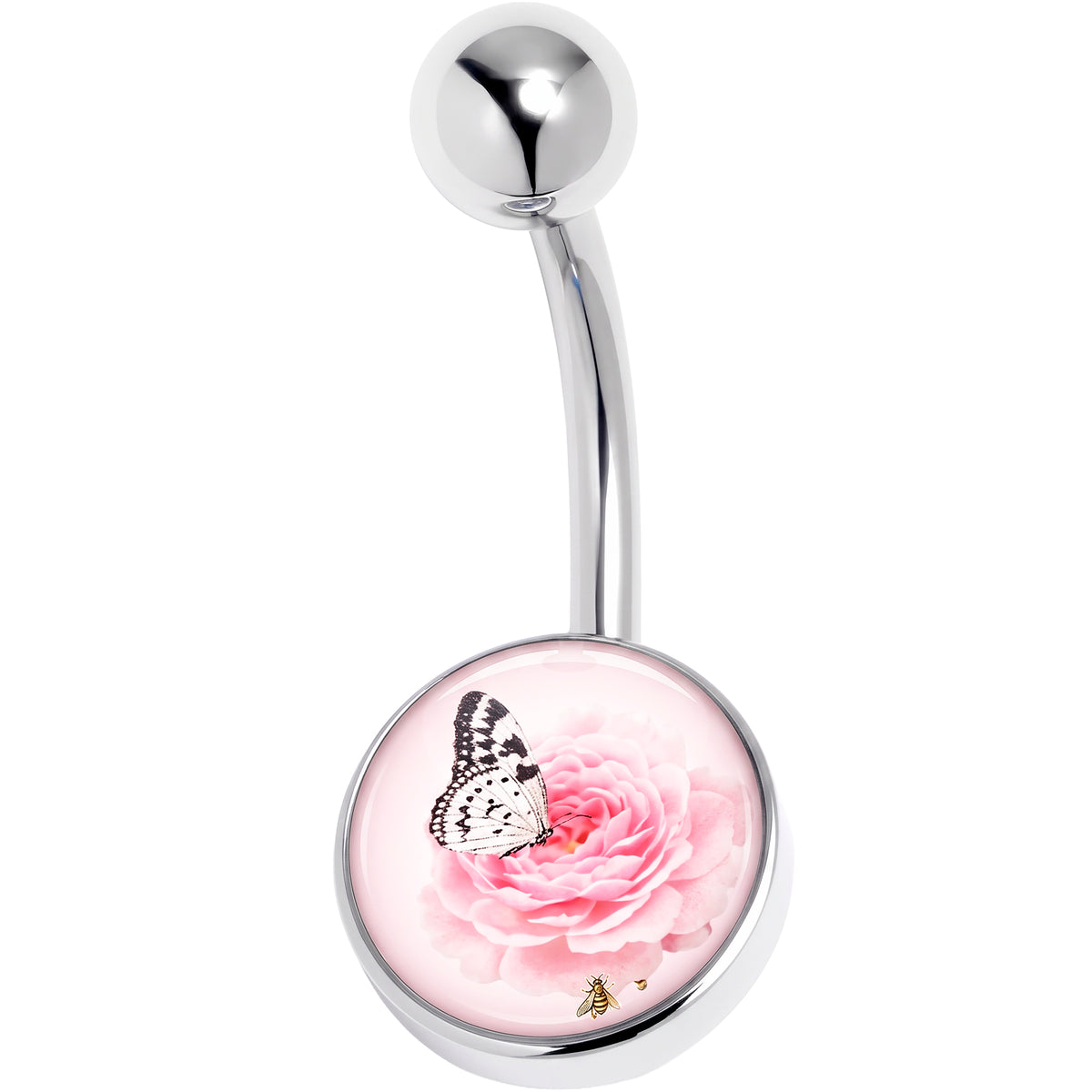 Butterfly Pink Rose Belly Ring