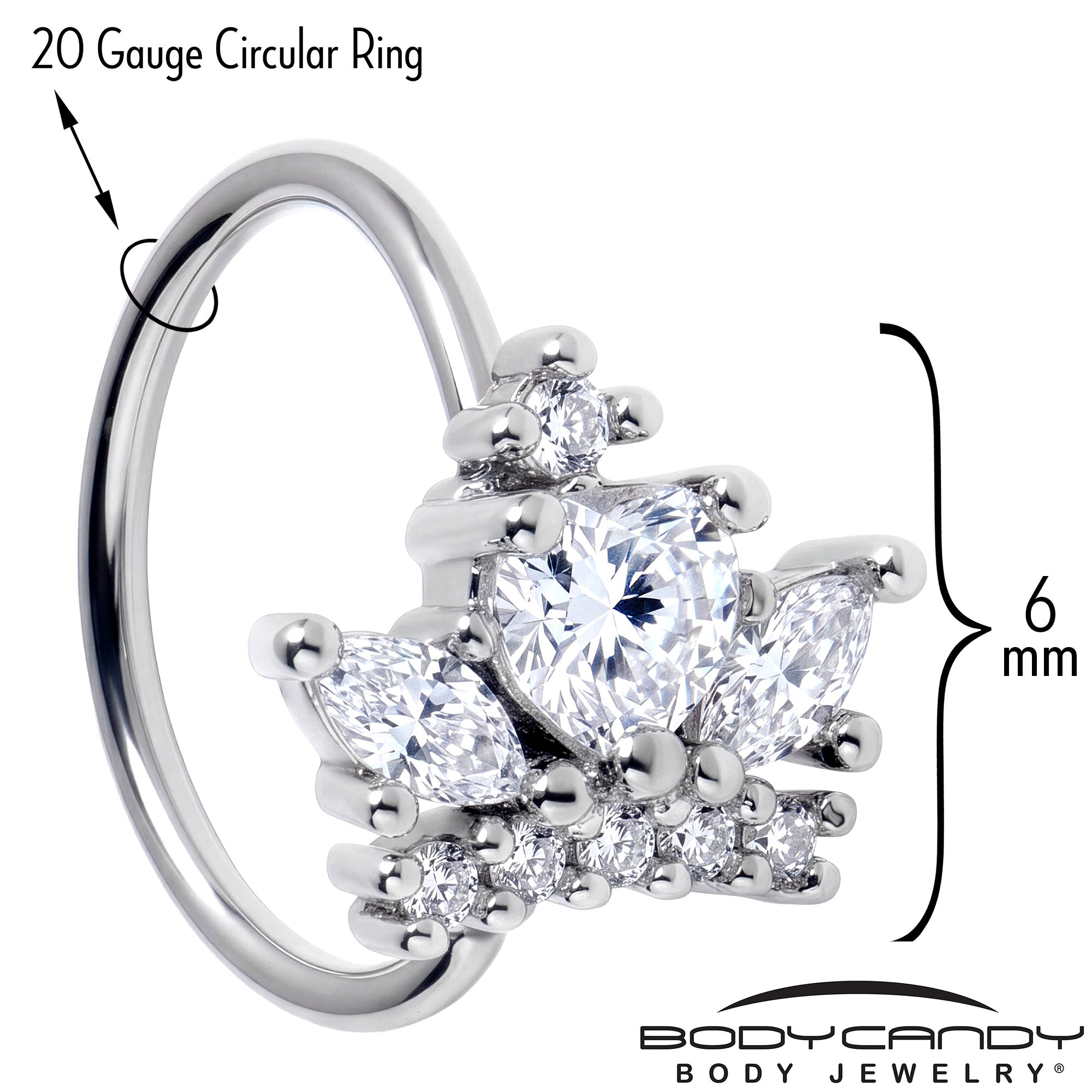 20G 5/16 Clear CZ Gem Heart Crown Nose Hoop