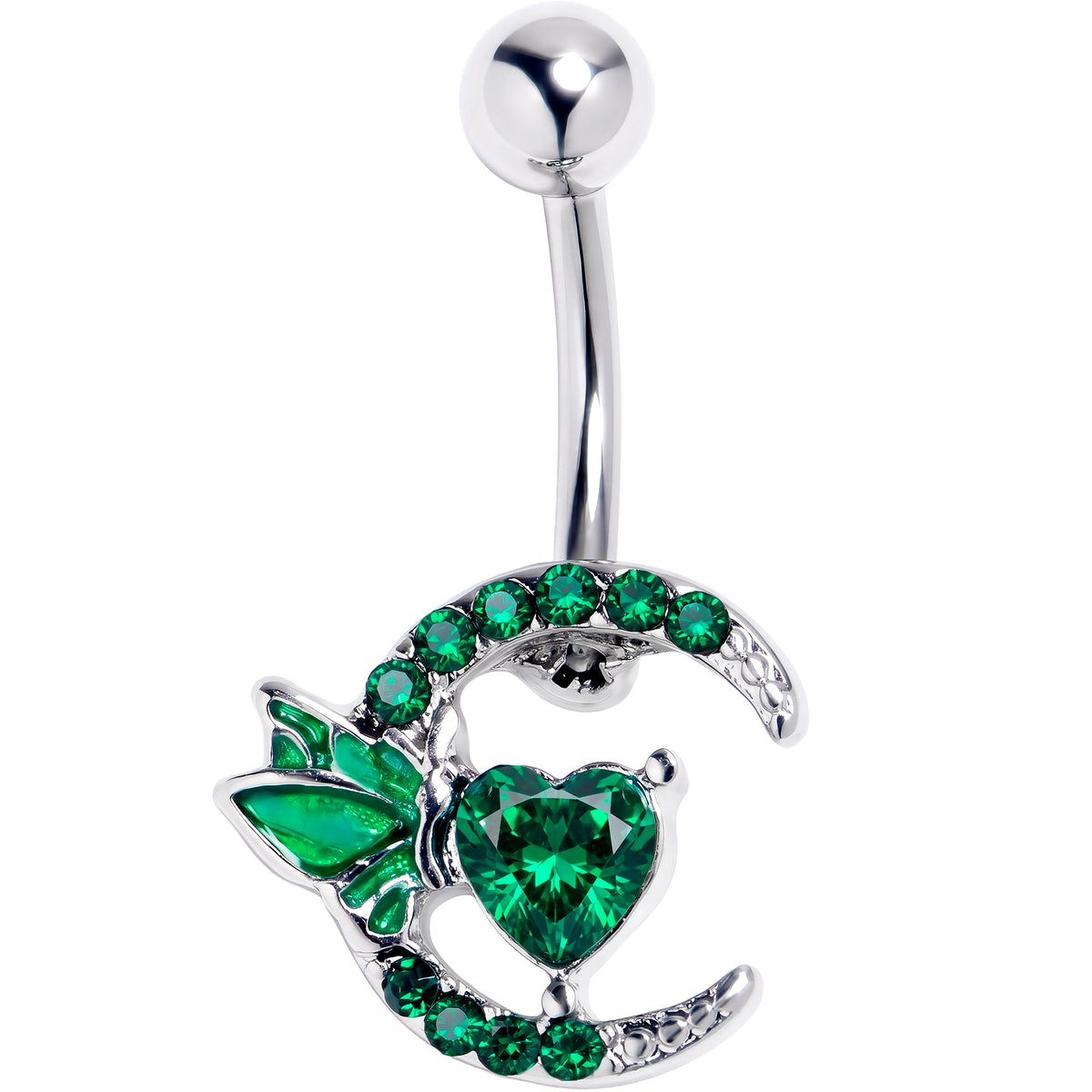 Green Gem Butterfly Moon Heart Belly Ring