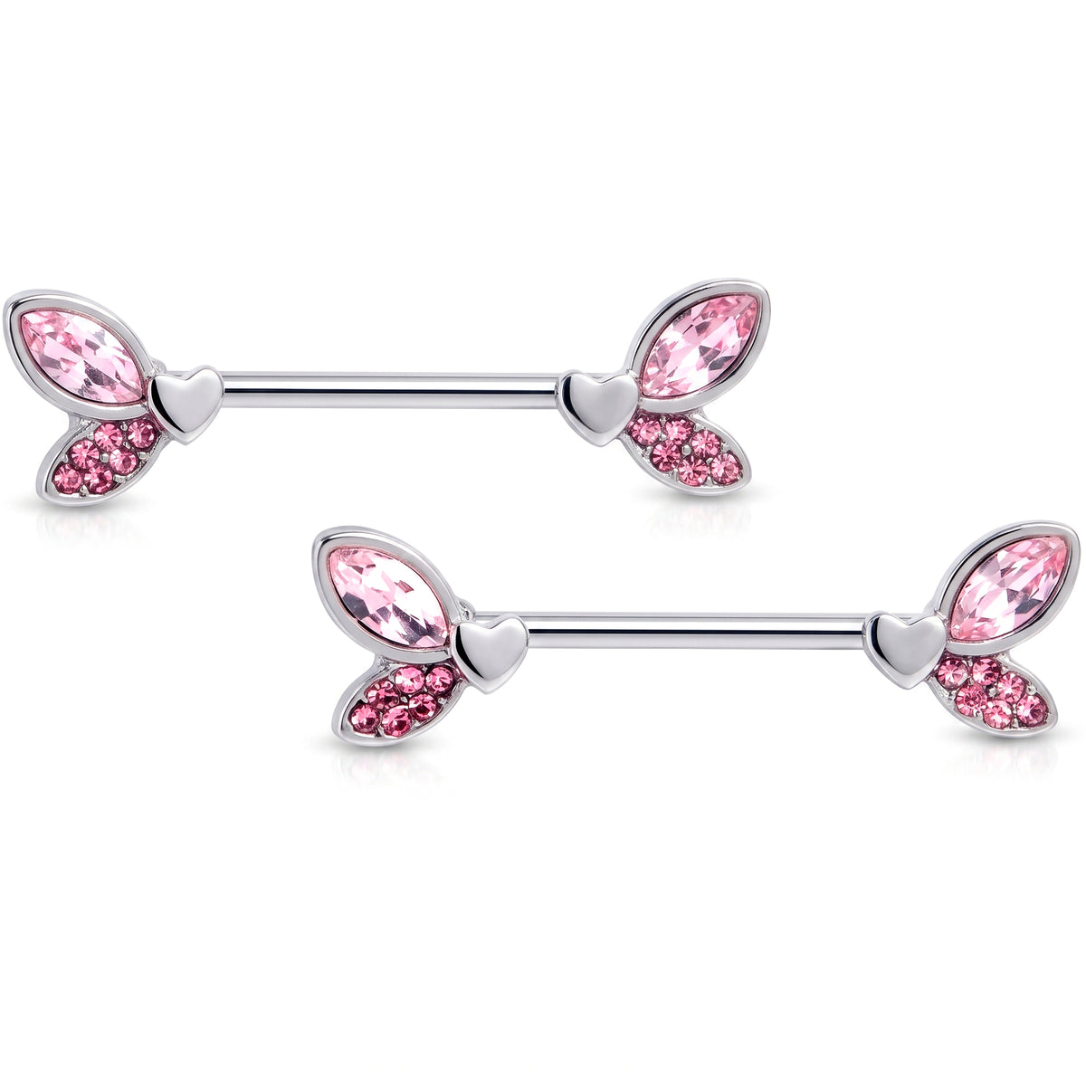 14G 9/16 Pink Gem Butterfly Lover Barbell Nipple Ring Set