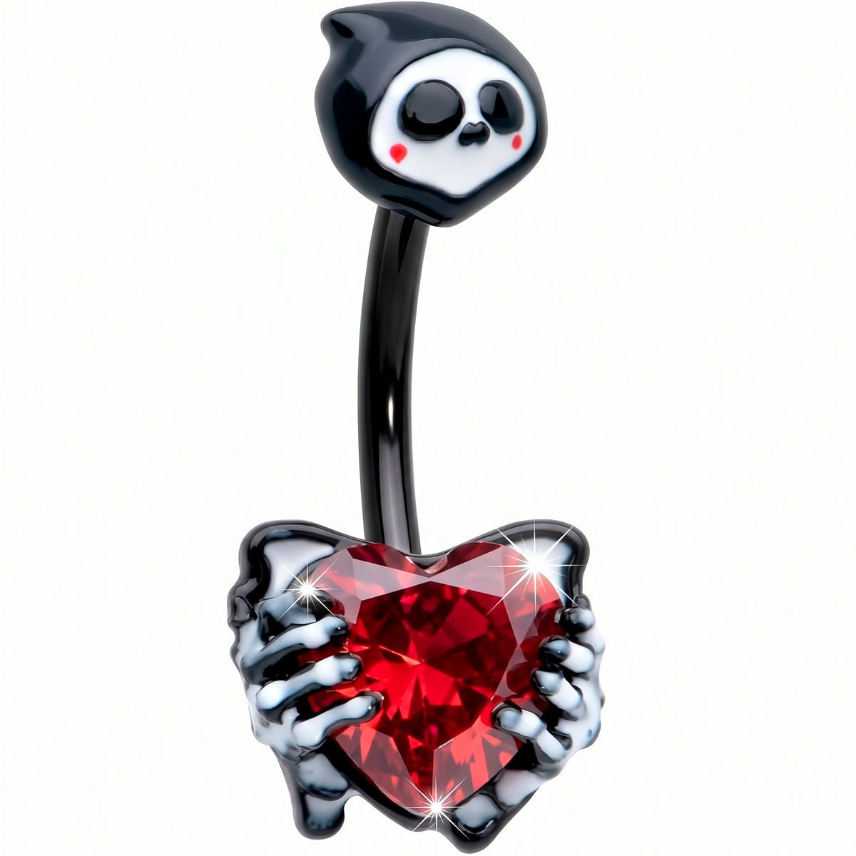 Red Gem Black Skeleton Heart Double Mount Belly Ring