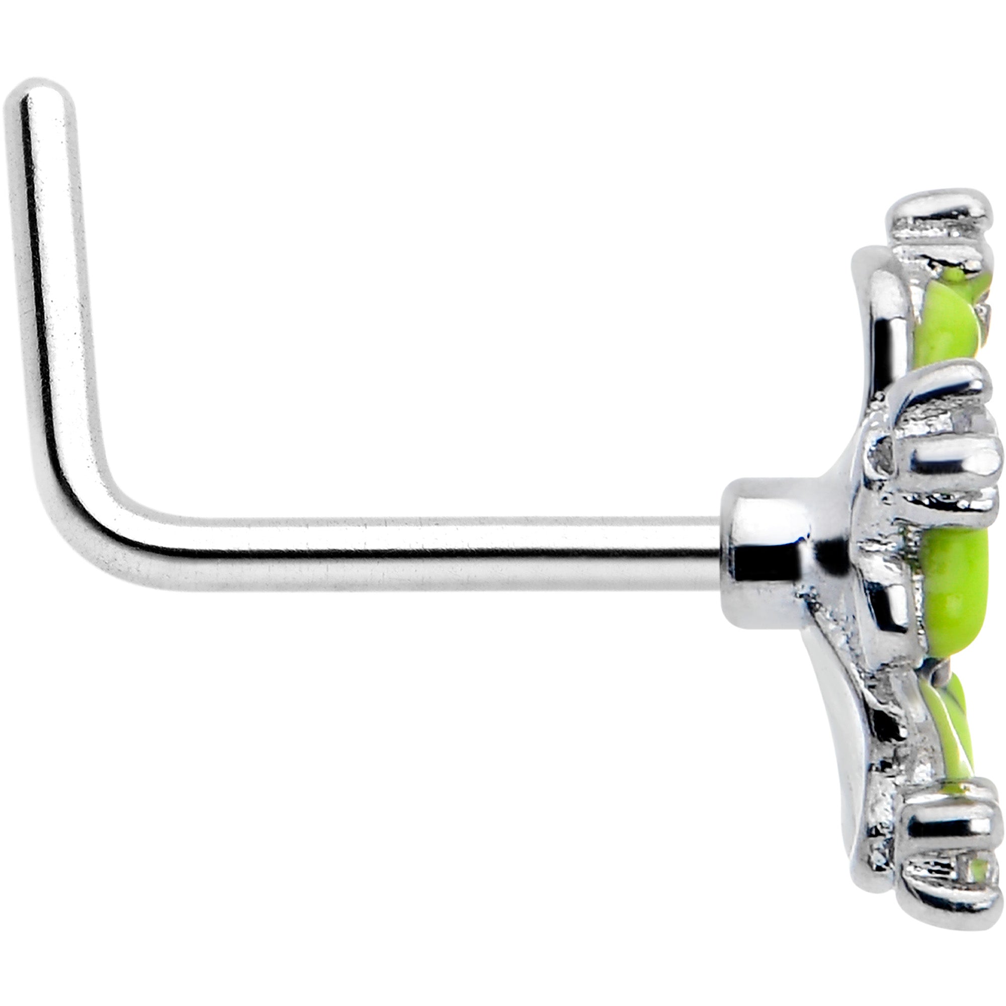 Go Green Flower Nose Ring - 20 Gauge with Clear CZ Gem