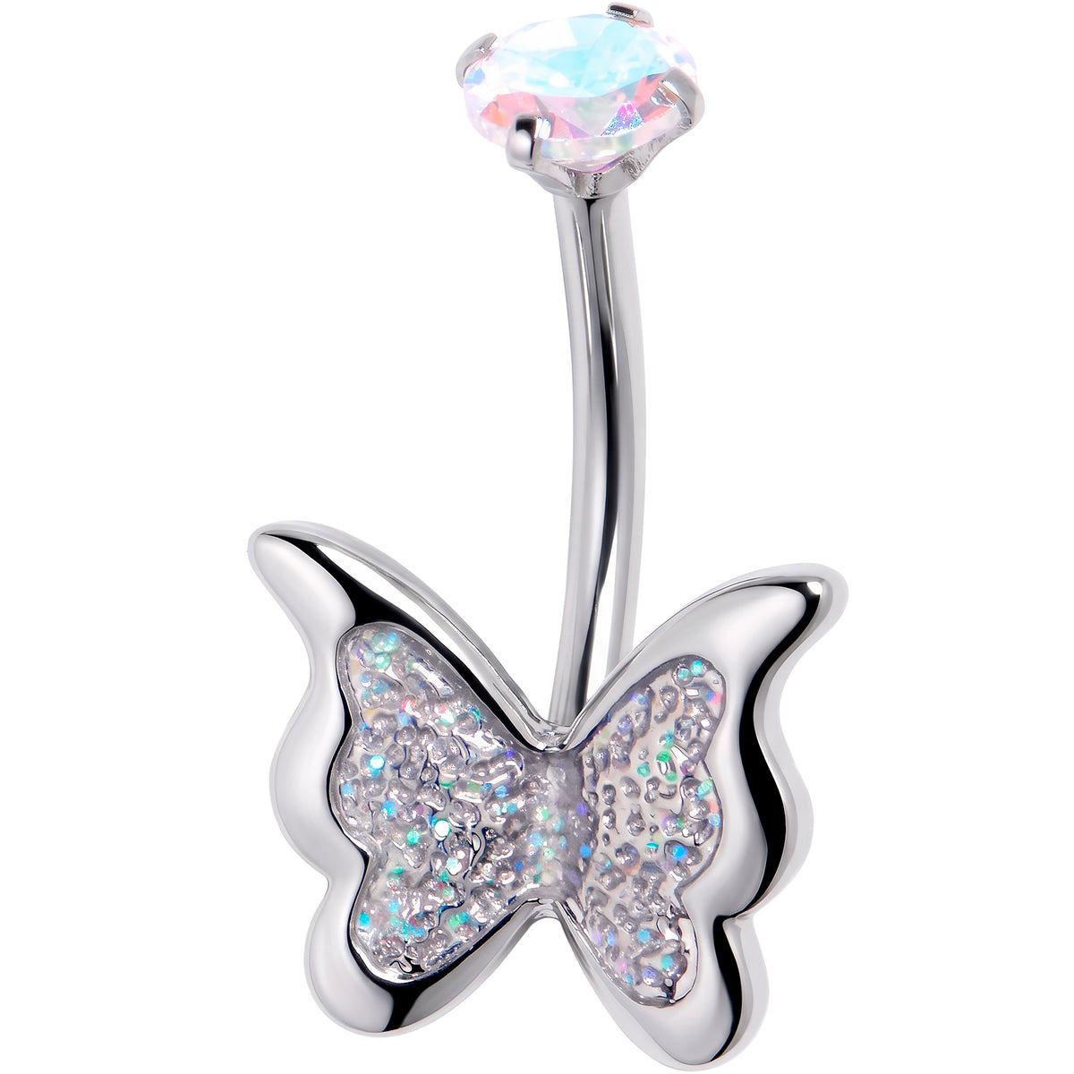 Aurora CZ Gem Fab Butterfly Internally Threaded Belly Ring