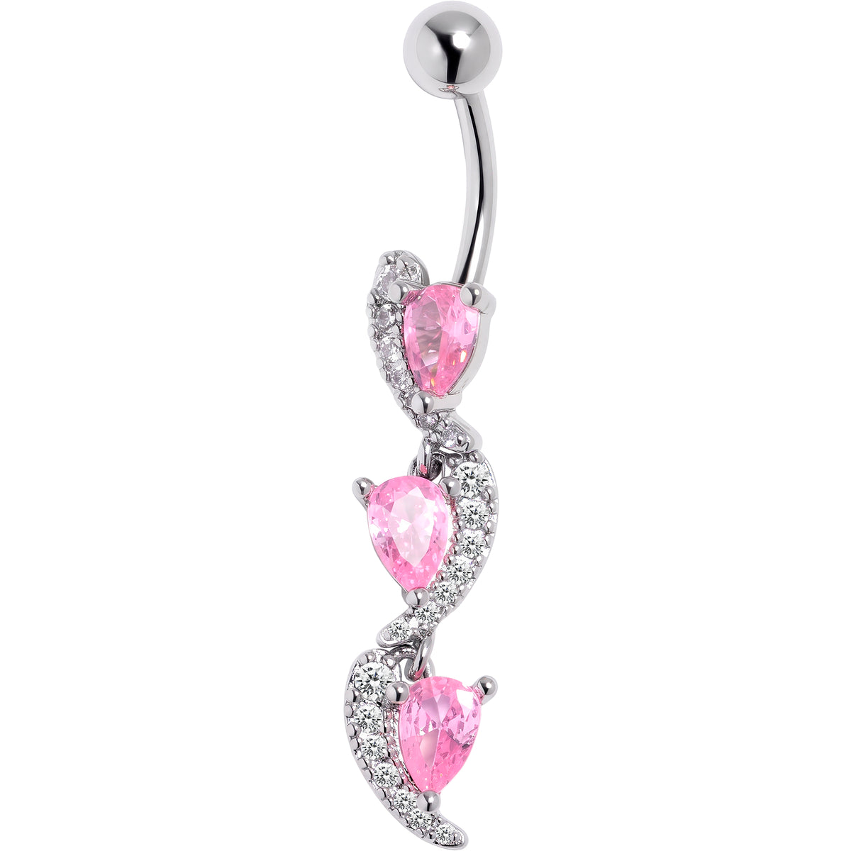 Pink Clear CZ Gem Super Style Swirl Dangle Belly Ring