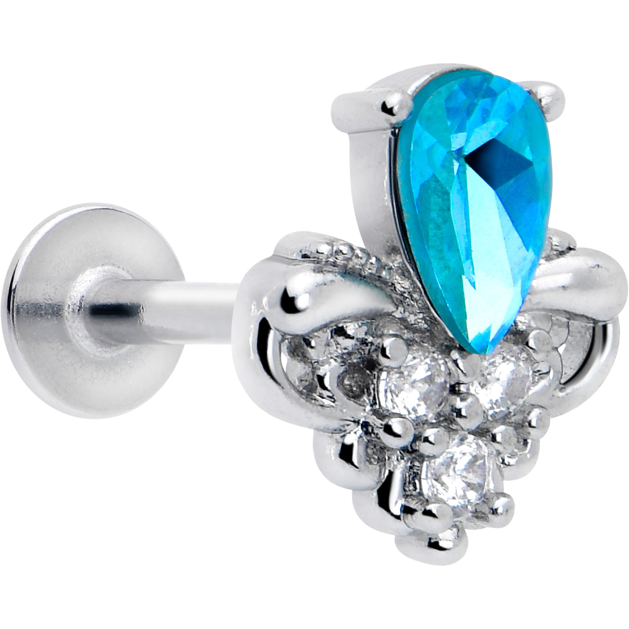 Blue Gem 16 Gauge Labret Monroe Tragus Piercing Jewelry