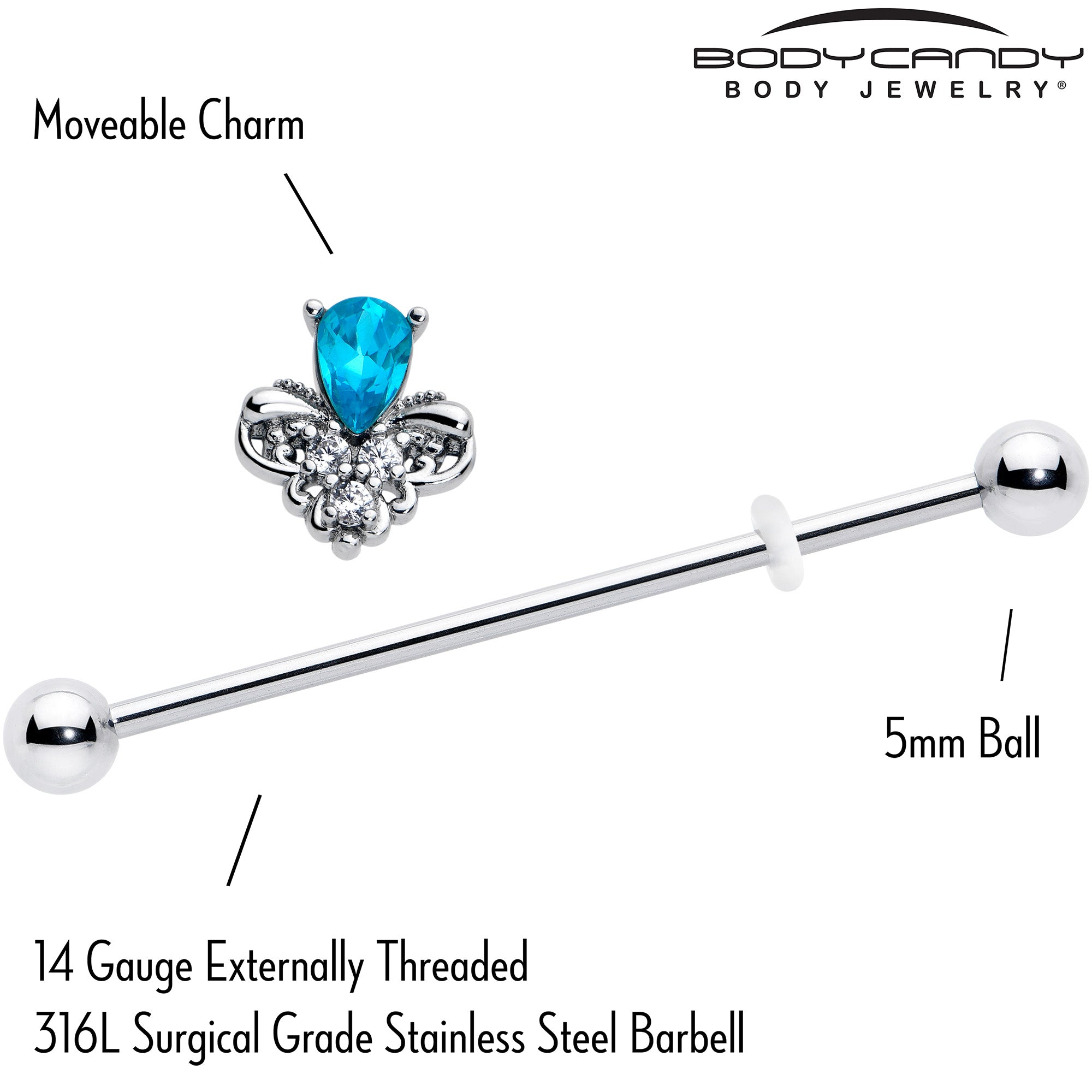 Blue gem simplicity industrial barbell 14 gauge 38mm