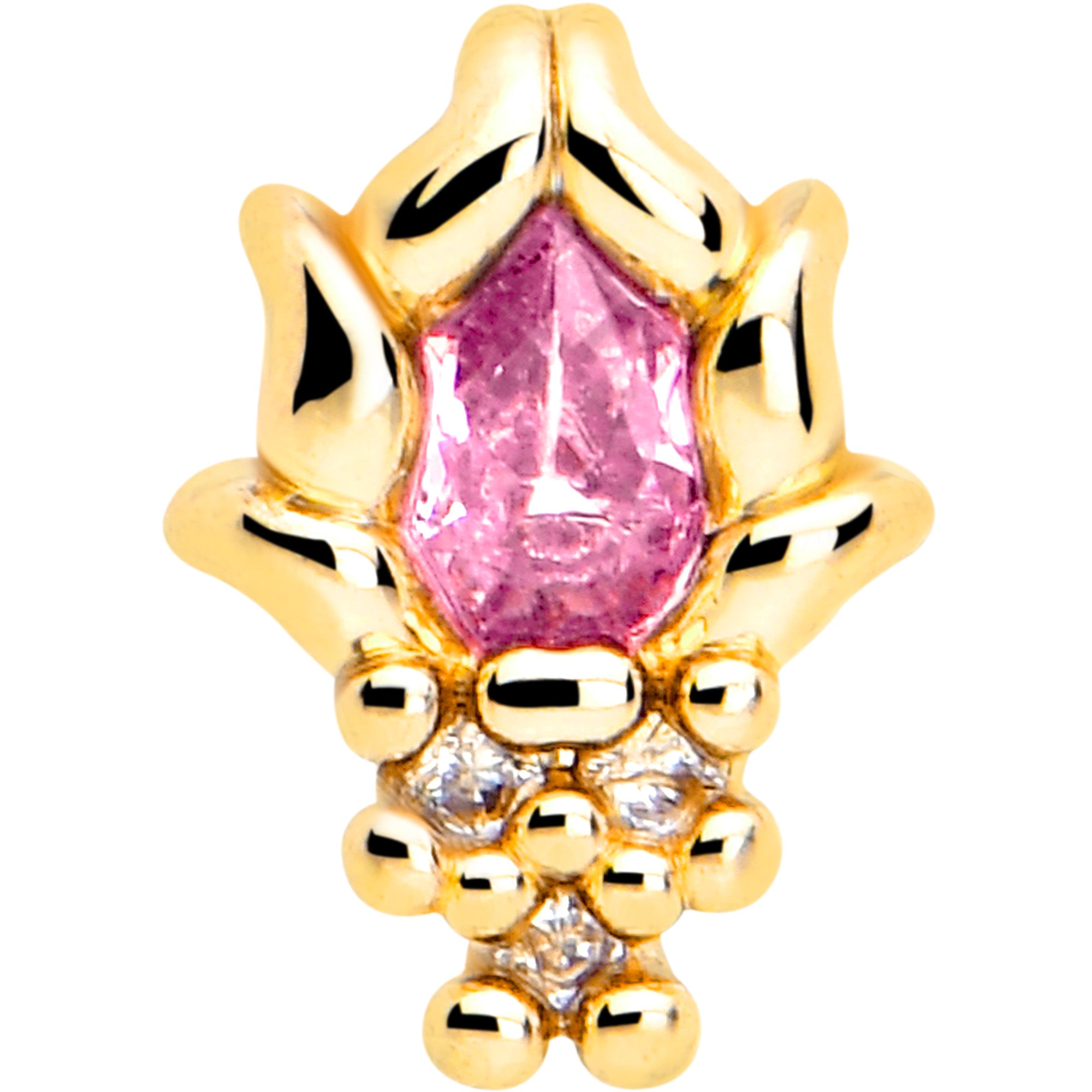 Gold Tone L Shape Nose Ring with Pink Gem