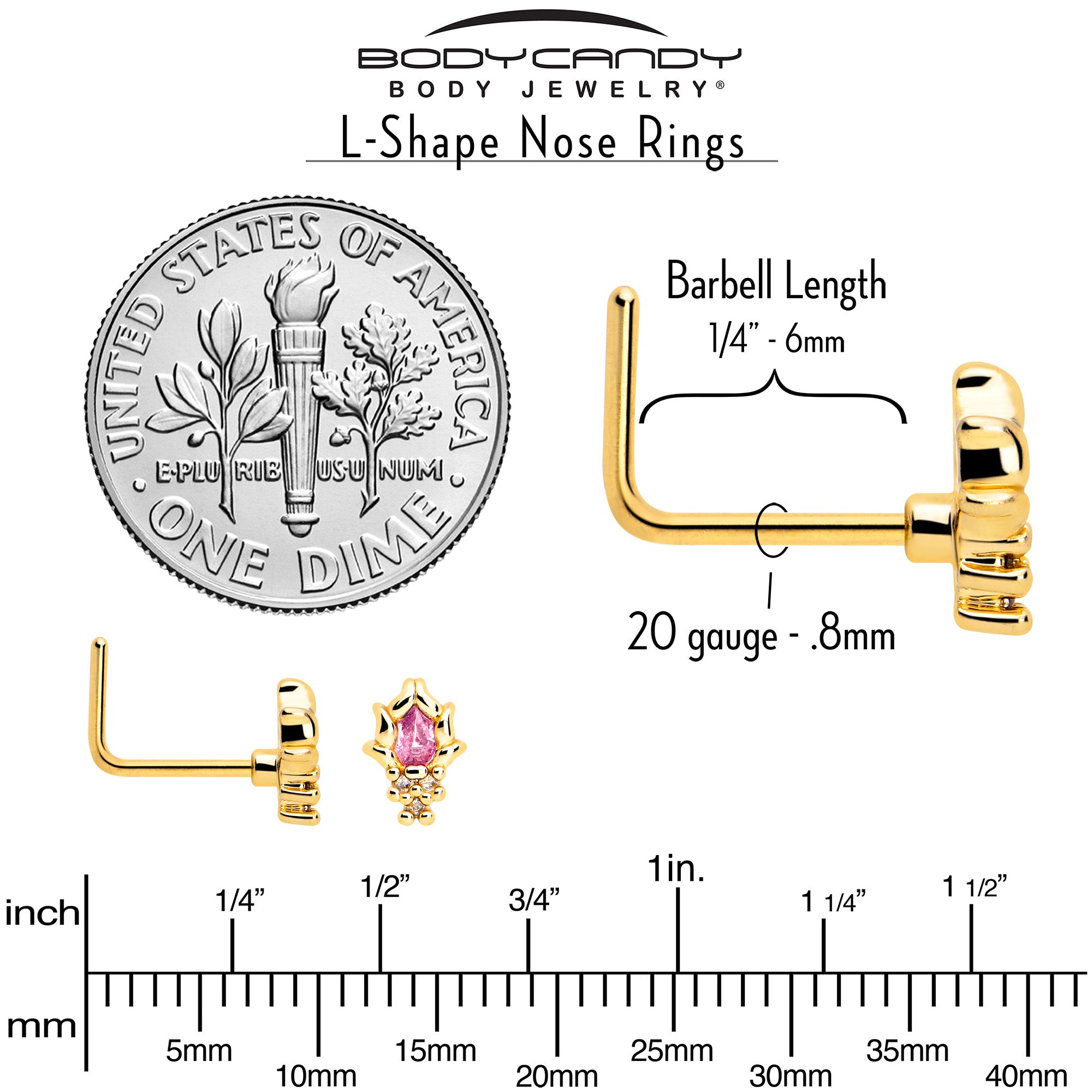 Stylish Gold Tone Fire Nose Ring with Pink Gem