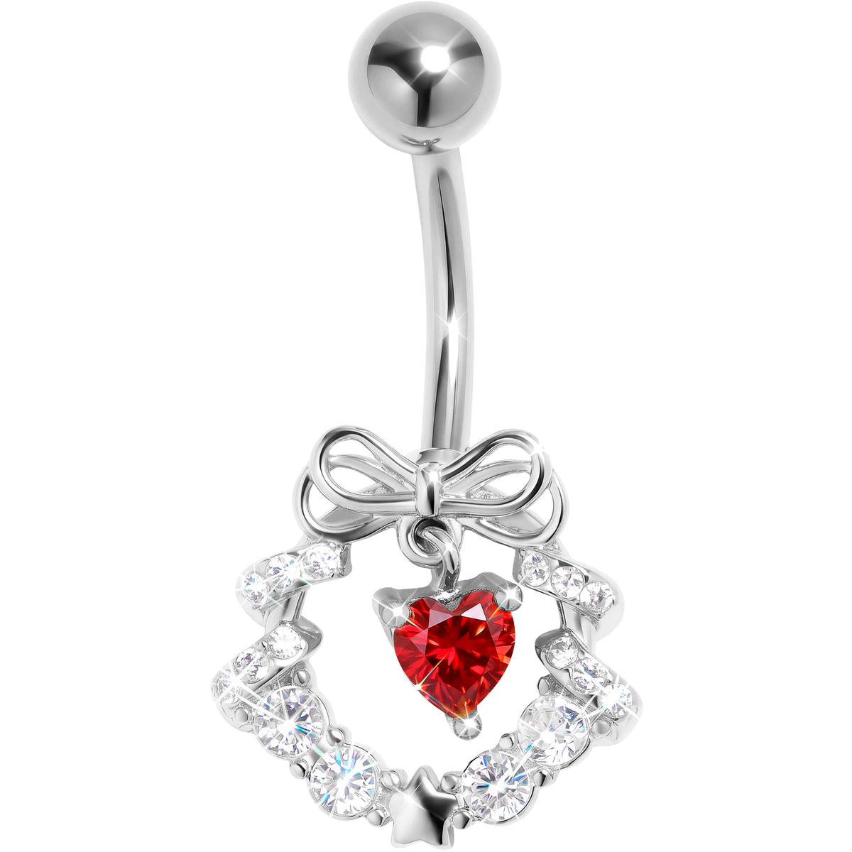 Clear Red CZ Gem Heart Wreath of Love Belly Ring