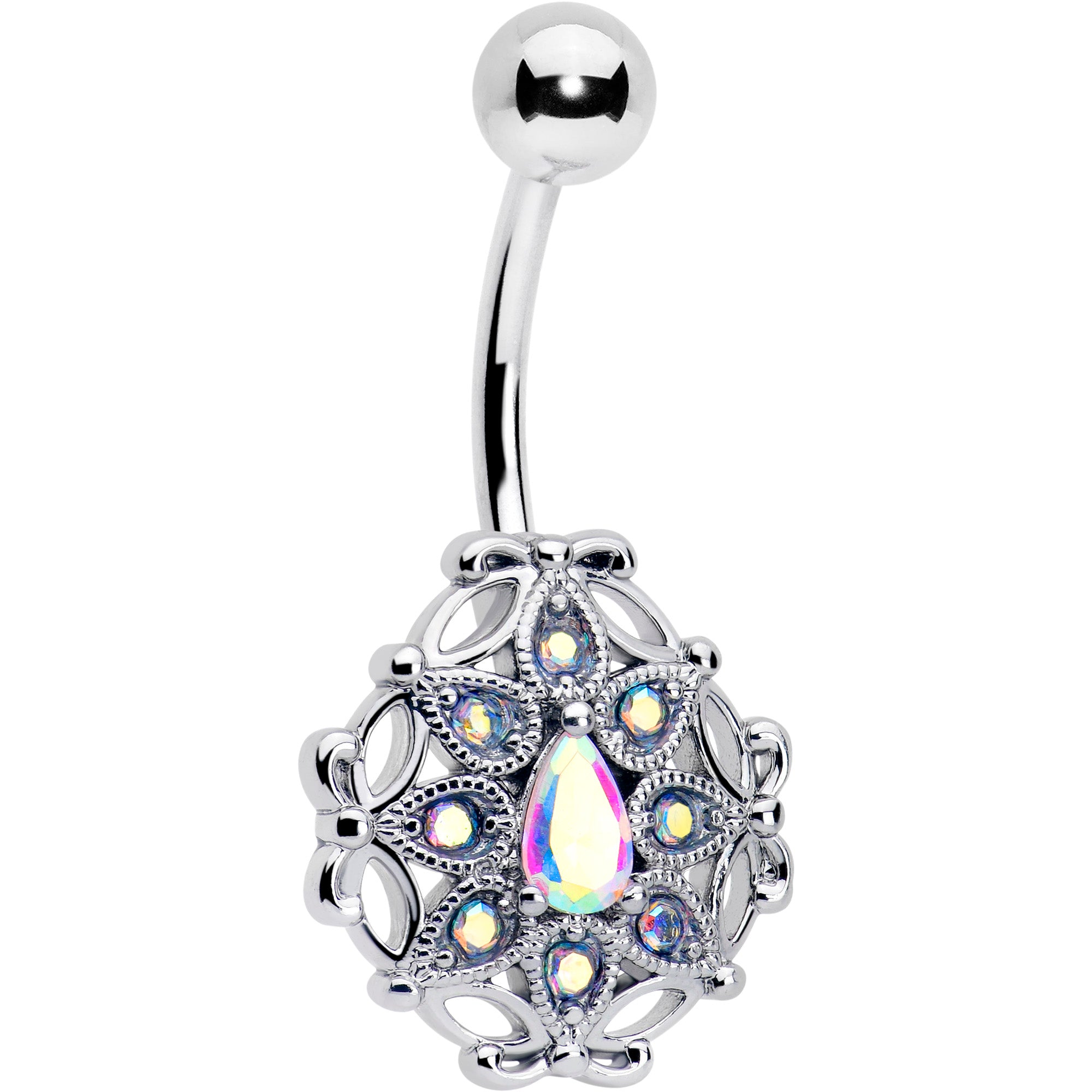 Aurora Gem Retro Sunburst Belly Ring with Shiny Gemstone