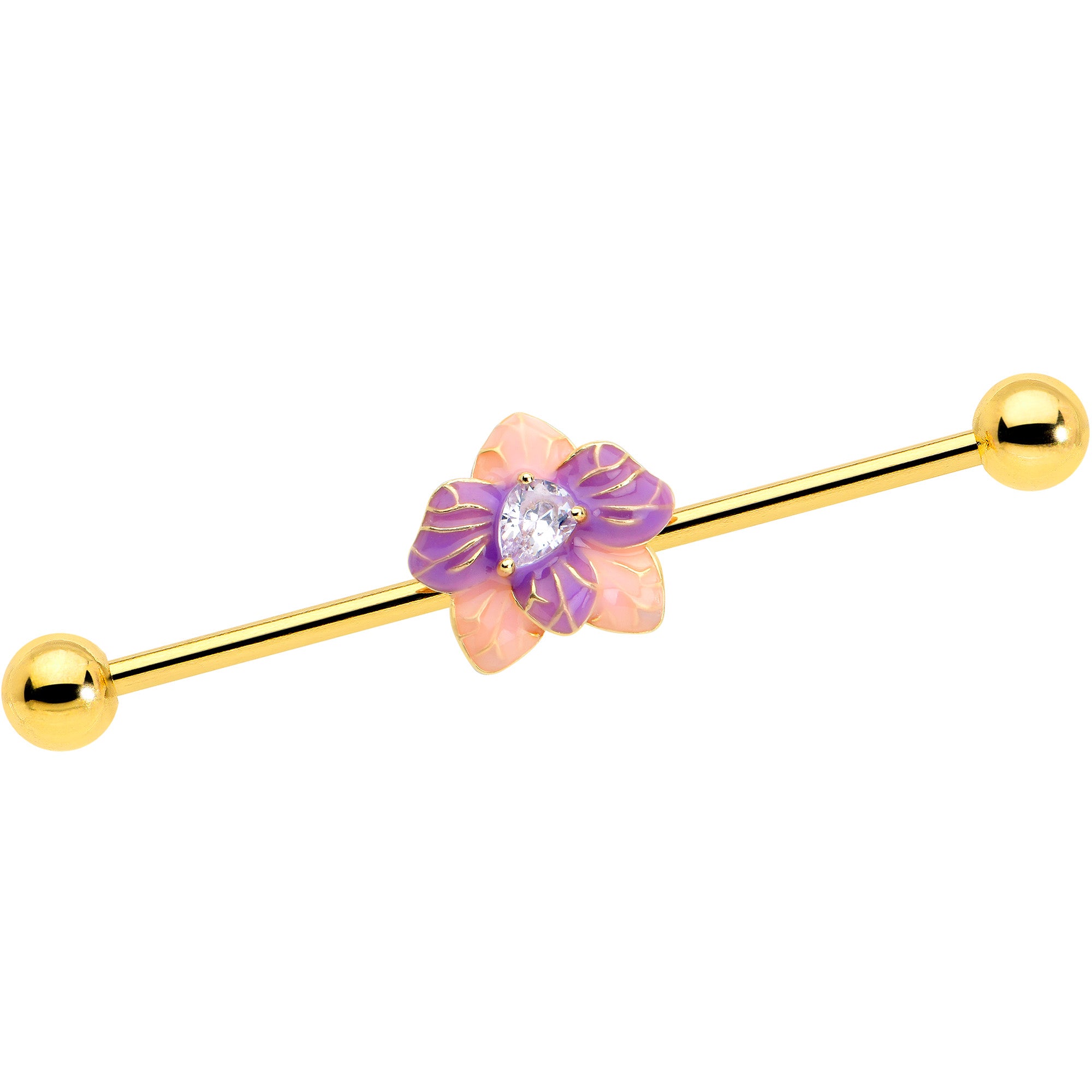 14 Gauge Clear Gem Gold Tone Industrial Barbell