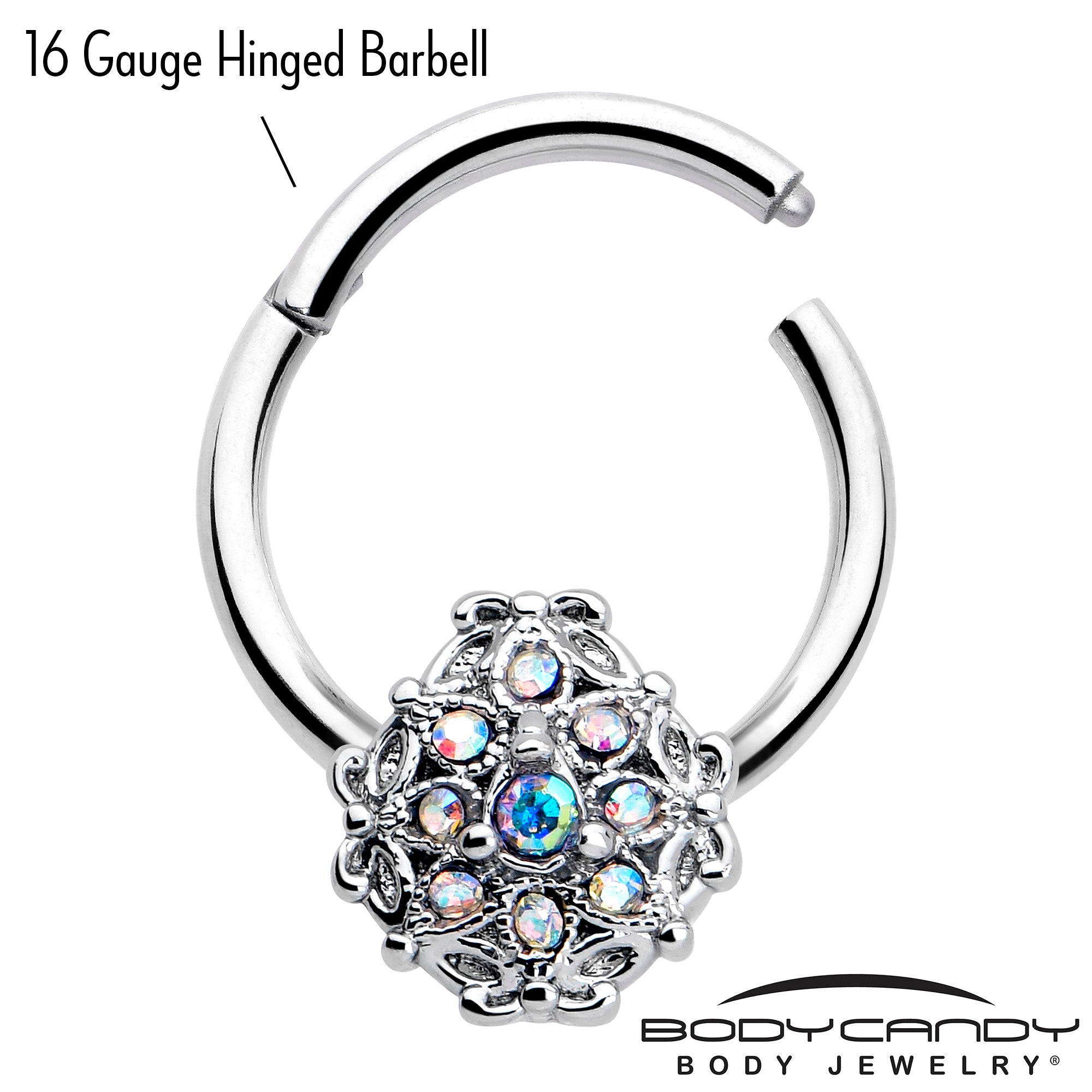 16 Gauge Hinged Segment Ring with Aurora Gem