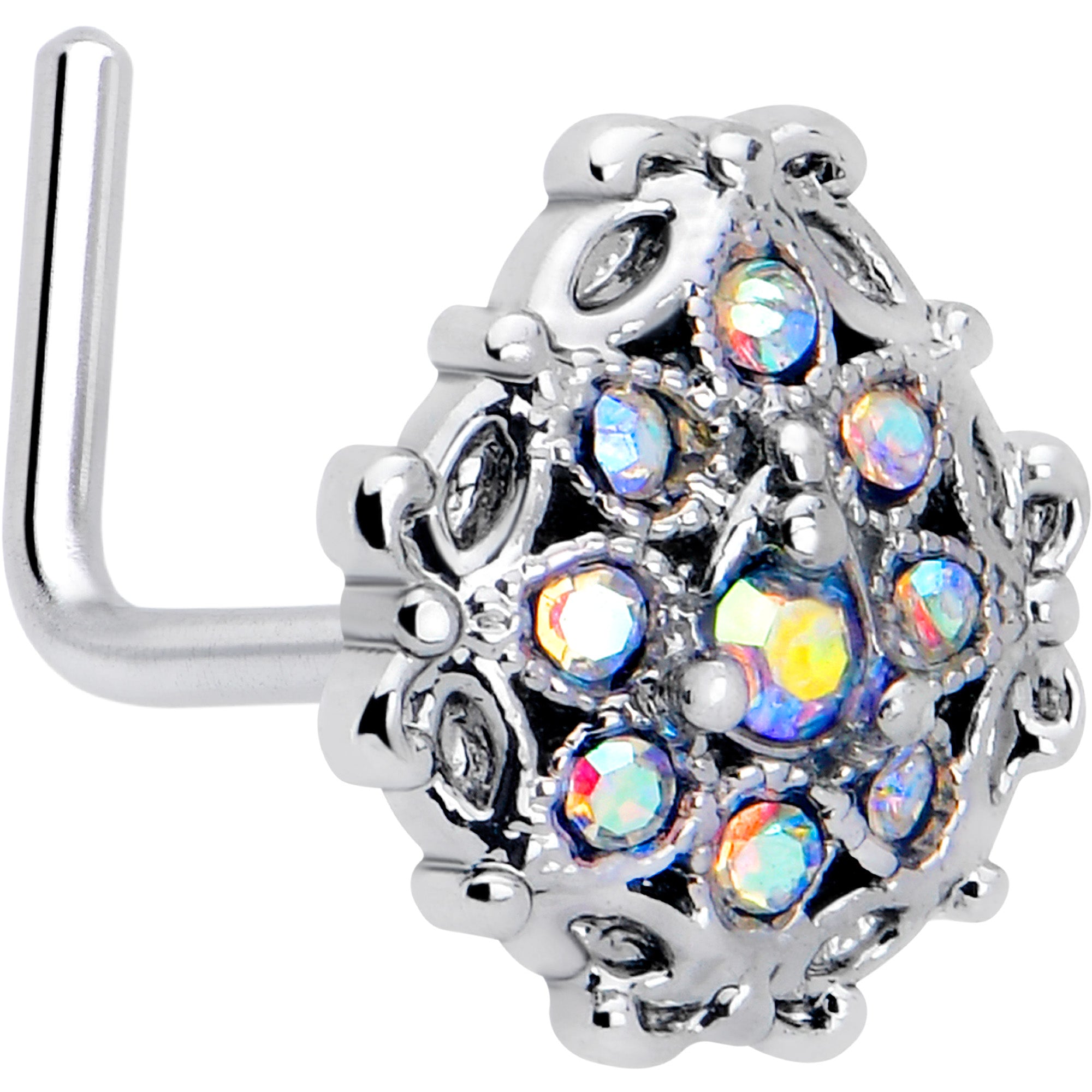 20 Gauge 7mm Aurora Gem Retro Sunburst Nose Ring