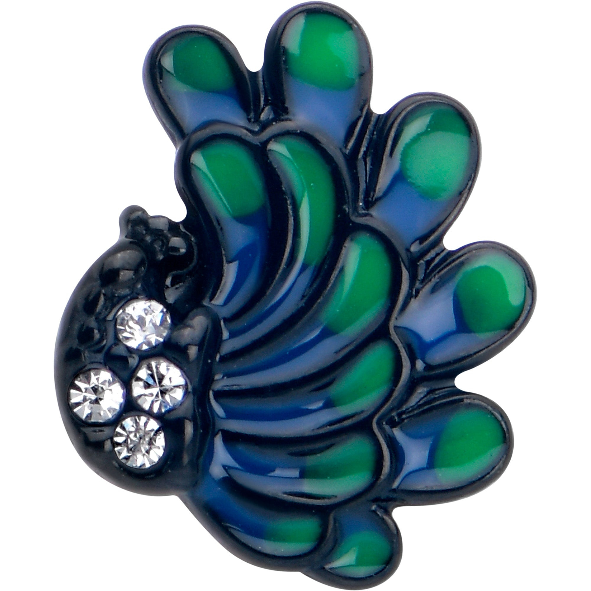 Clear Gem Black Peacock Green Tongue Barbell Jewelry