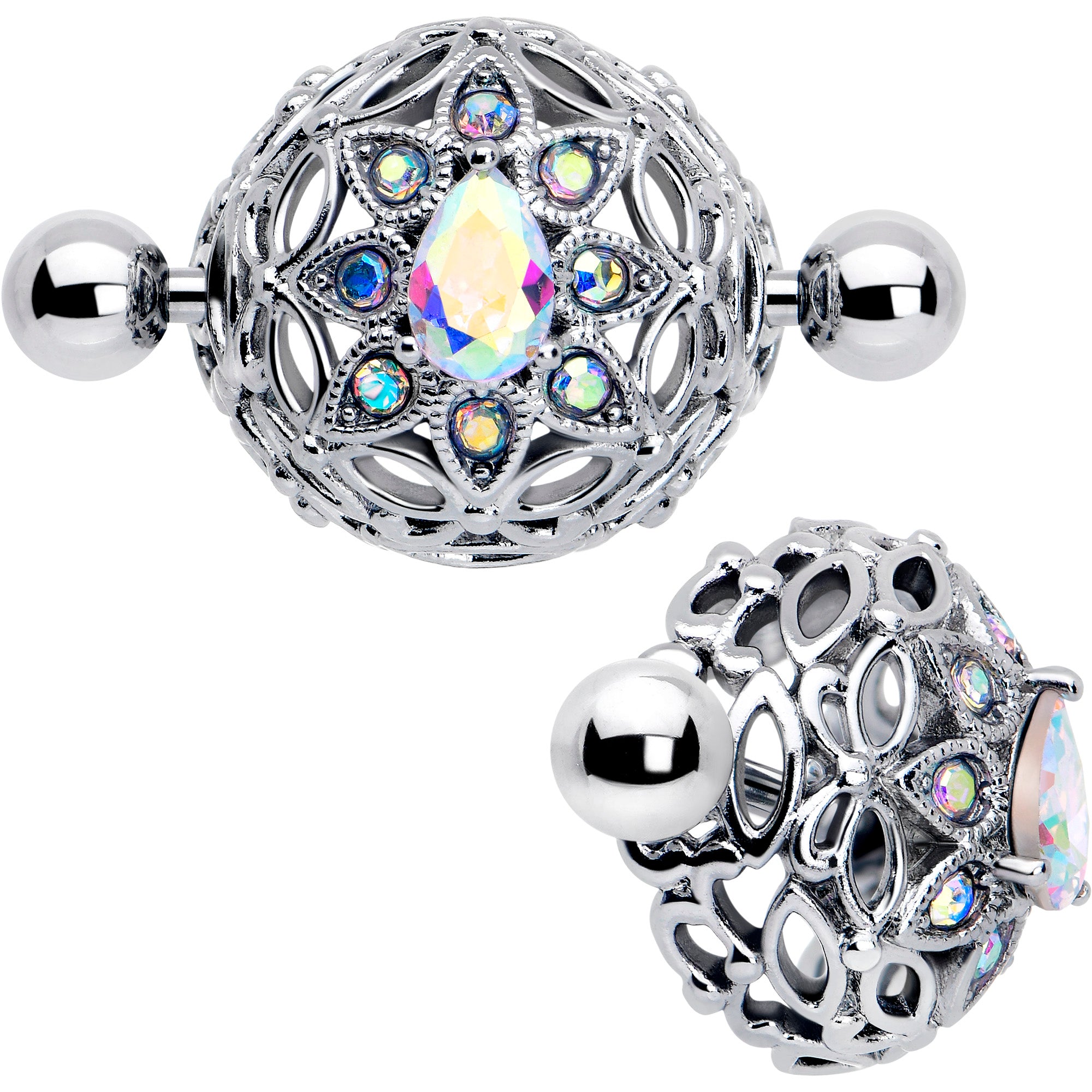 14 Gauge 9/16 Aurora Gem Nipple Shield Set