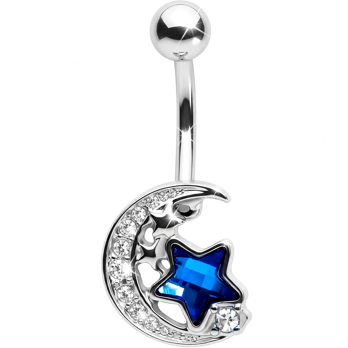 Blue Clear Gem Starry Night Sky Belly Ring