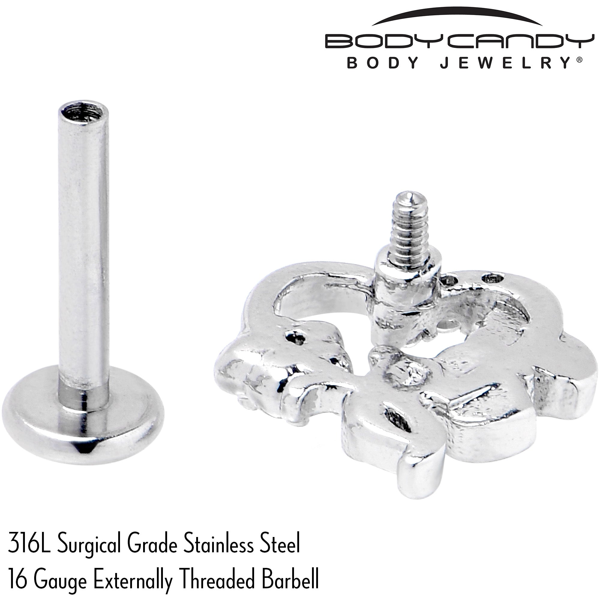 16G 5/16 Clear CZ Gem Butterfly Rose Pink Internally Threaded Labret