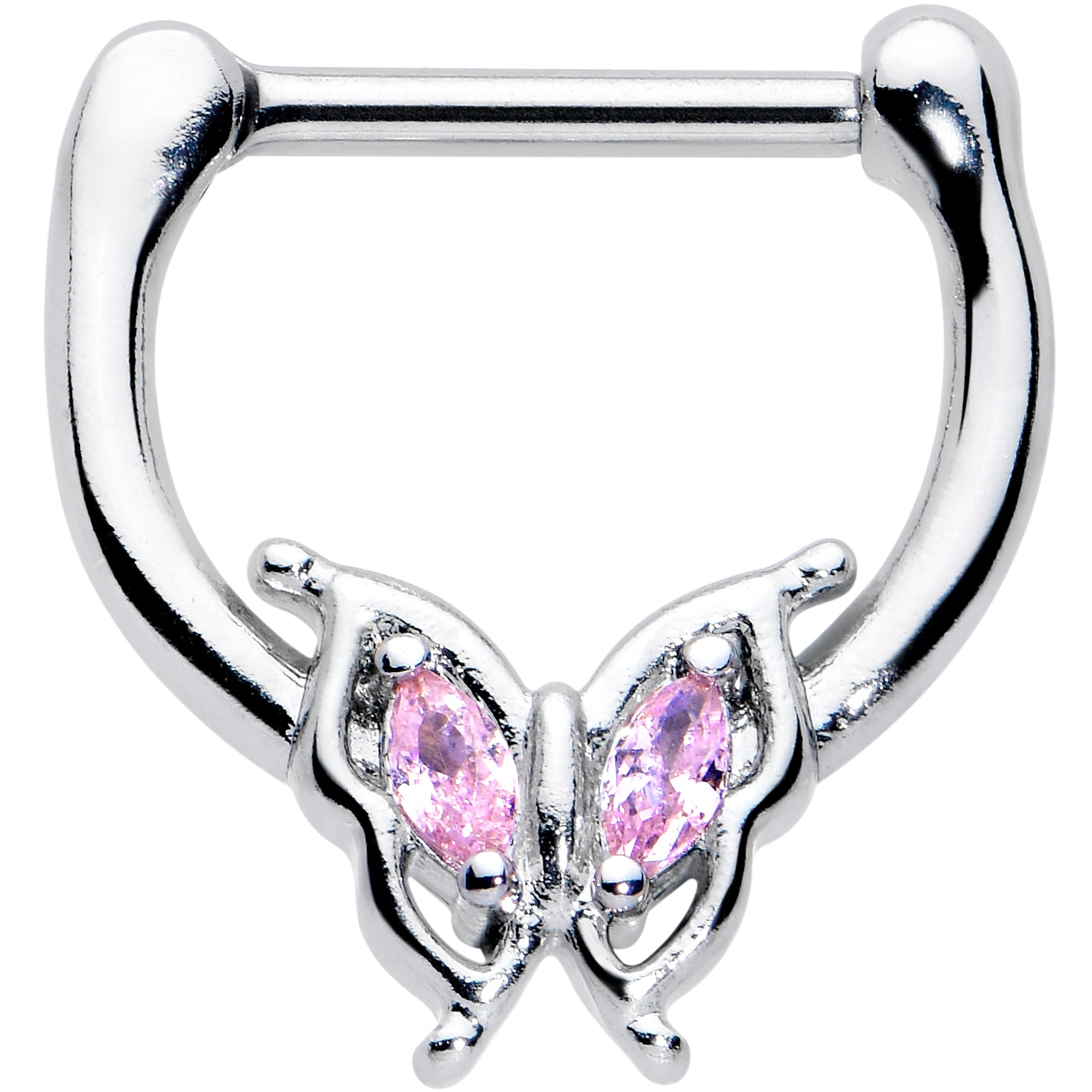 16G 5/16 Pink Gem Fancy Fab Butterfly Cartilage Clicker