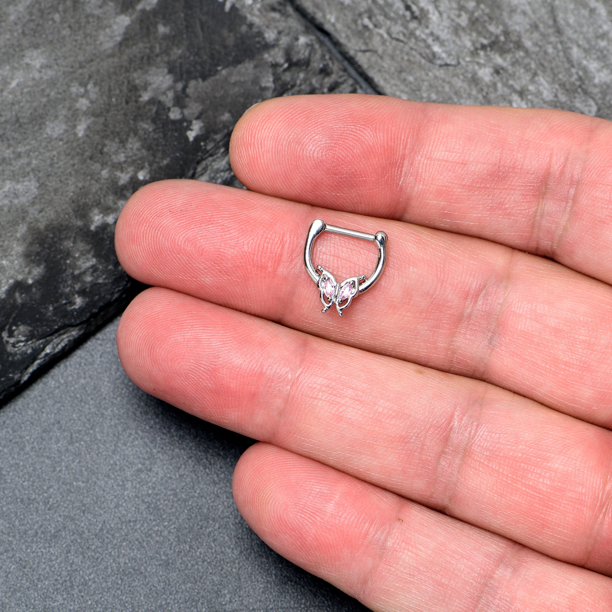 16G 5/16 Pink Gem Fancy Fab Butterfly Cartilage Clicker