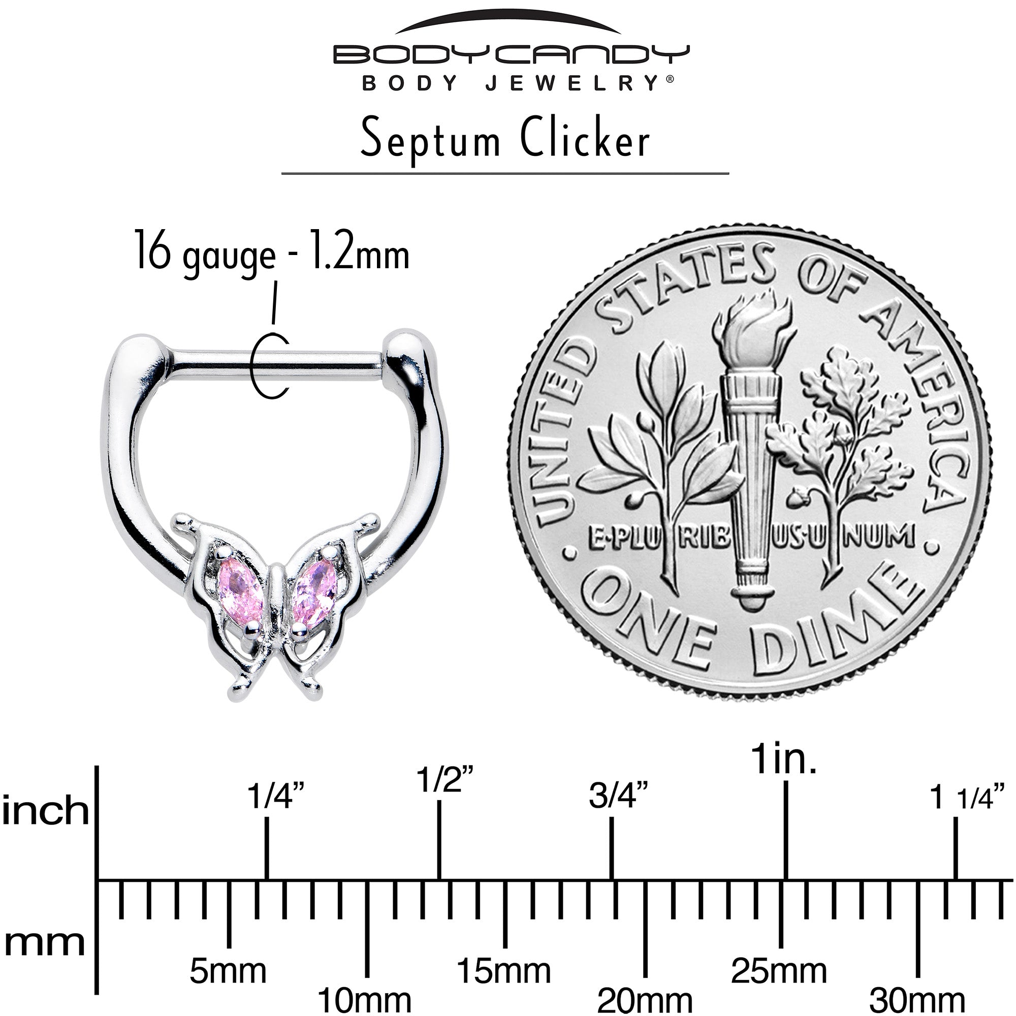 16G 5/16 Pink Gem Fancy Fab Butterfly Cartilage Clicker