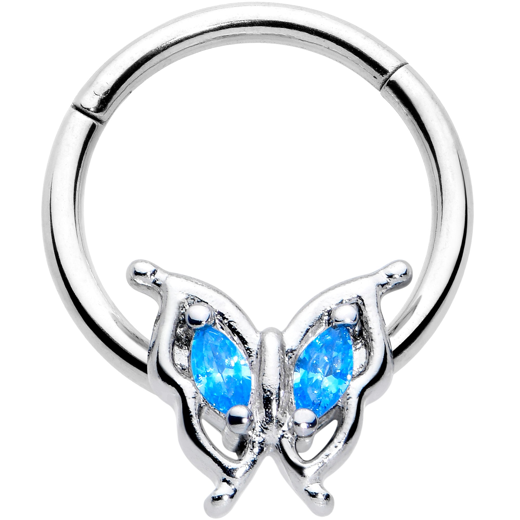 16G 3/8 Blue Gem Fancy Fab Butterfly Hinged Segment Ring