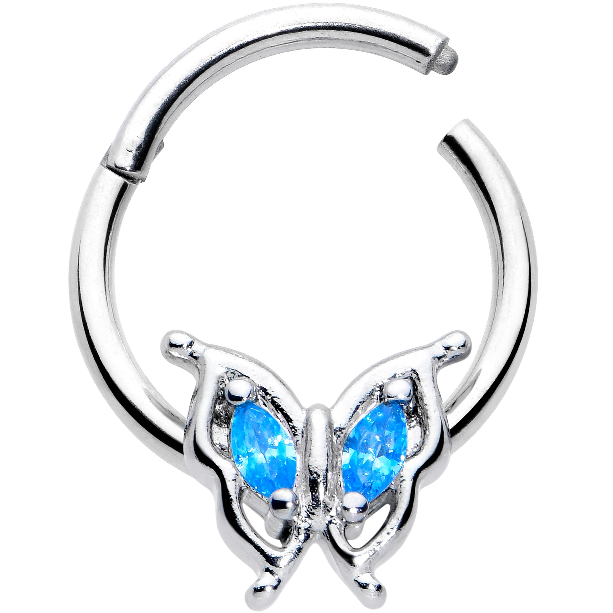 16G 3/8 Blue Gem Fancy Fab Butterfly Hinged Segment Ring