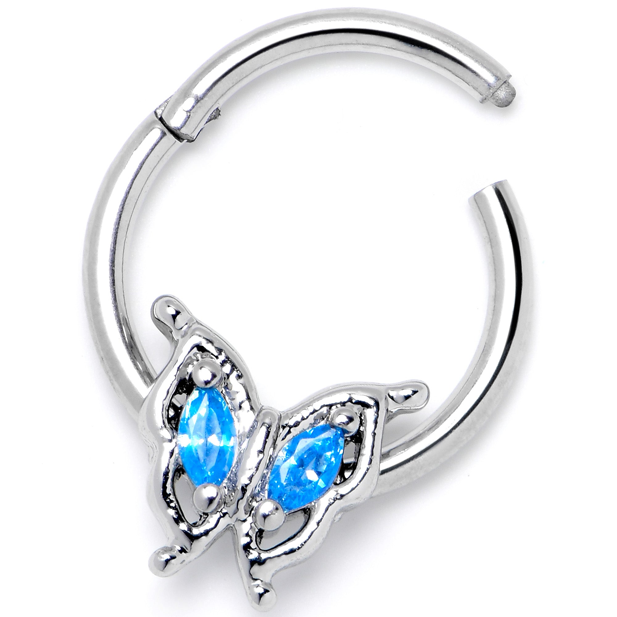 16G 3/8 Blue Gem Fancy Fab Butterfly Hinged Segment Ring
