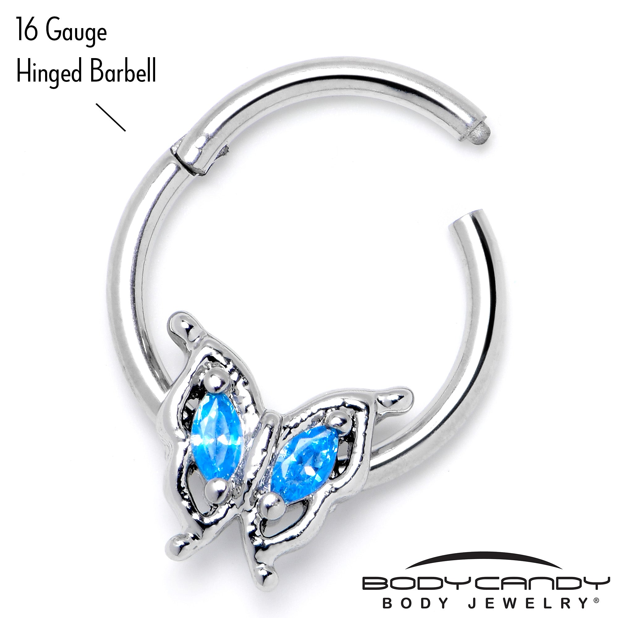 16G 3/8 Blue Gem Fancy Fab Butterfly Hinged Segment Ring