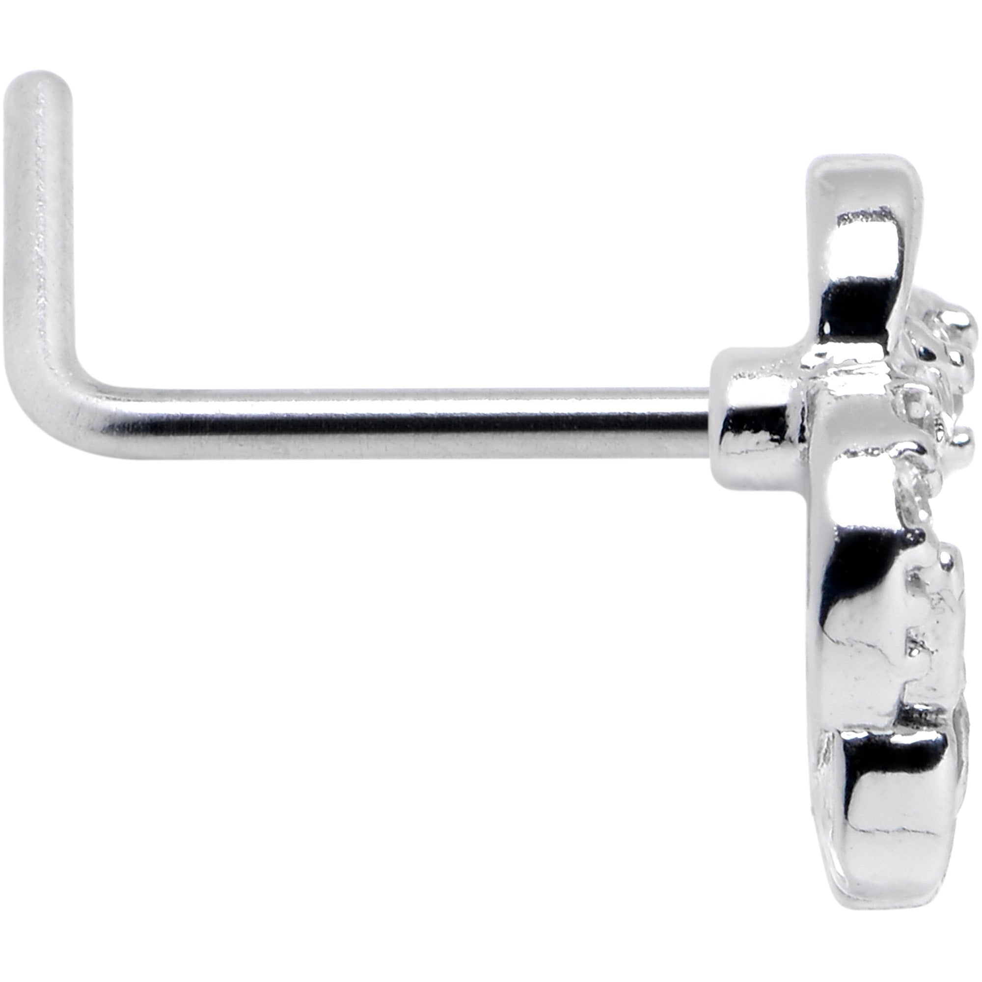 20G 7mm Clear CZ Gem Butterfly Rose Flower Purple L Shape Nose Ring