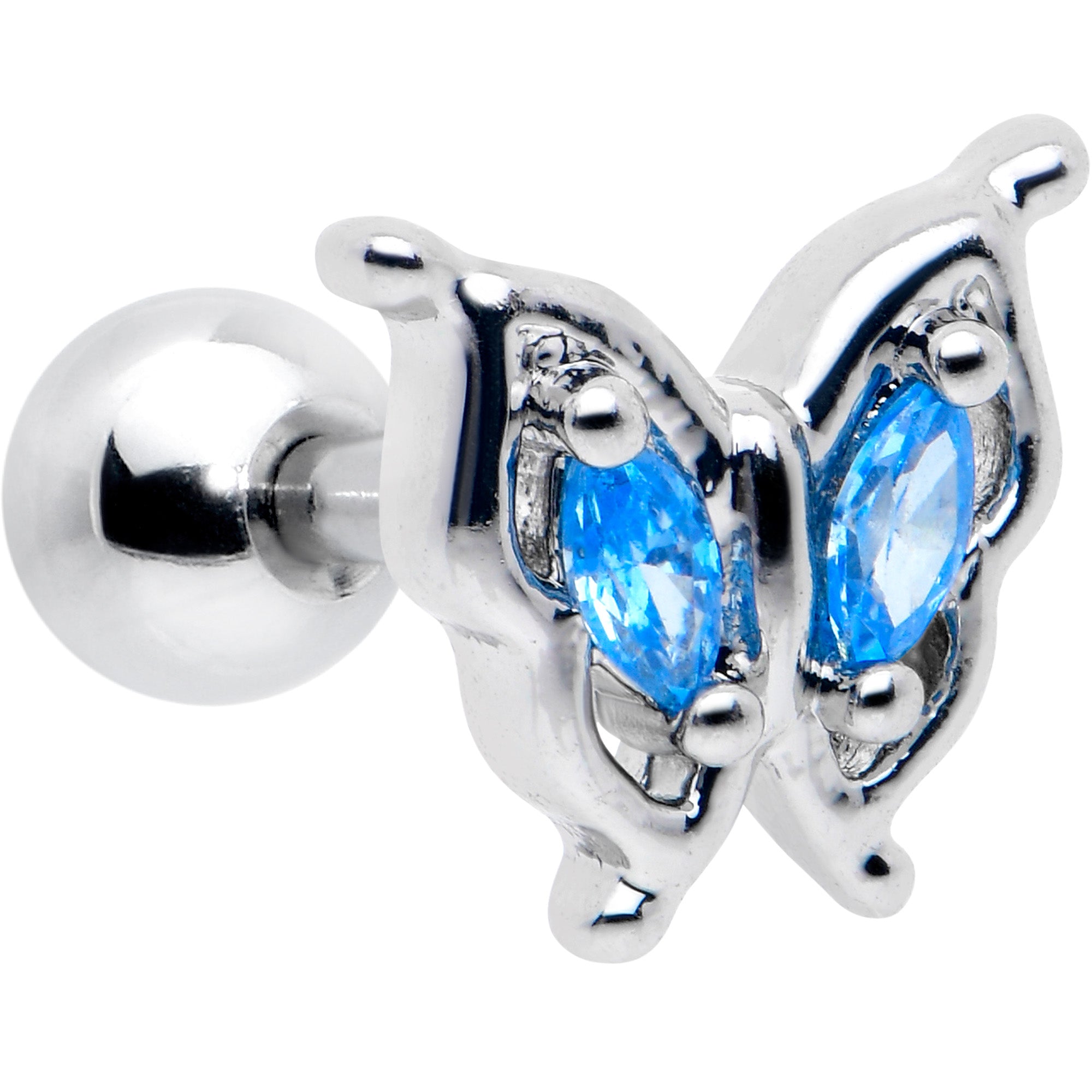 16G 1/4 Blue Gem Fancy Fab Butterfly Cartilage Tragus Earring