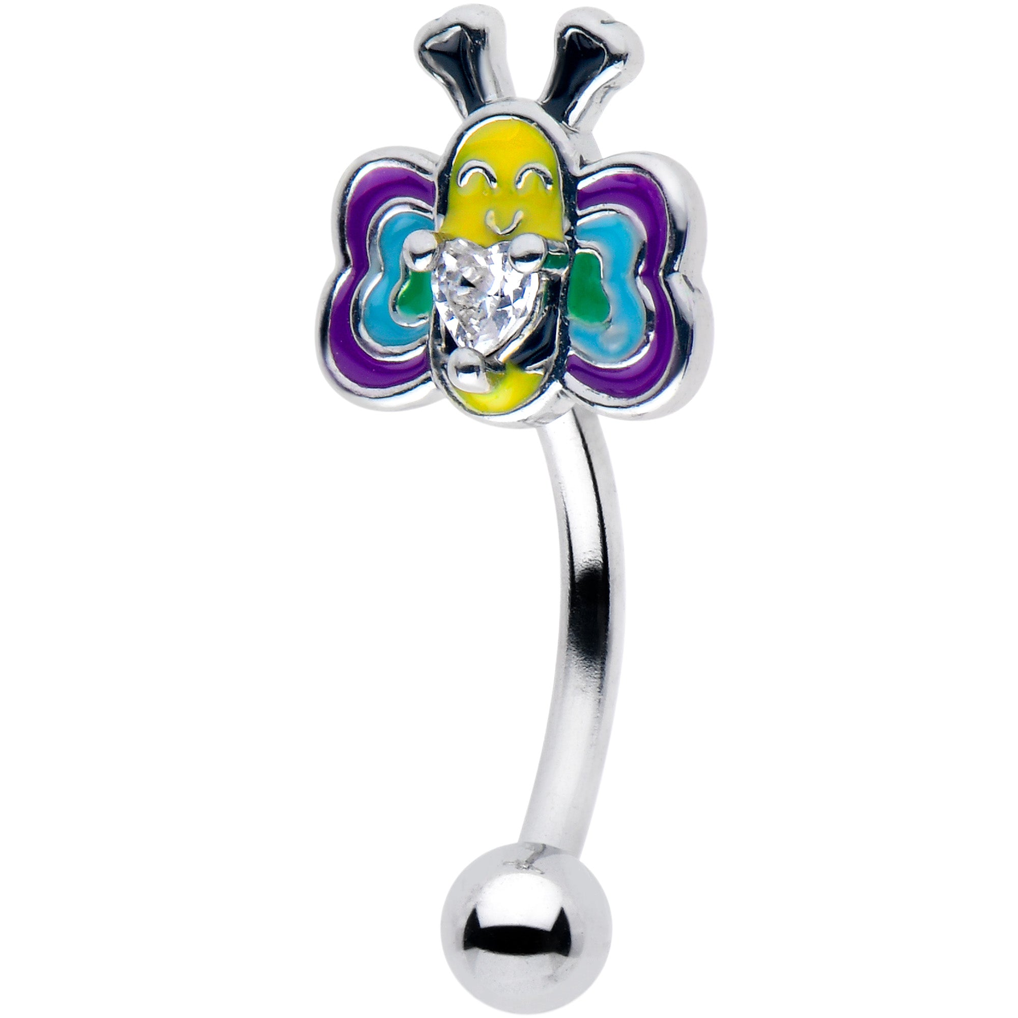 16G 5/16 Clear CZ Gem Butterfly Love Bug Curved Eyebrow Ring