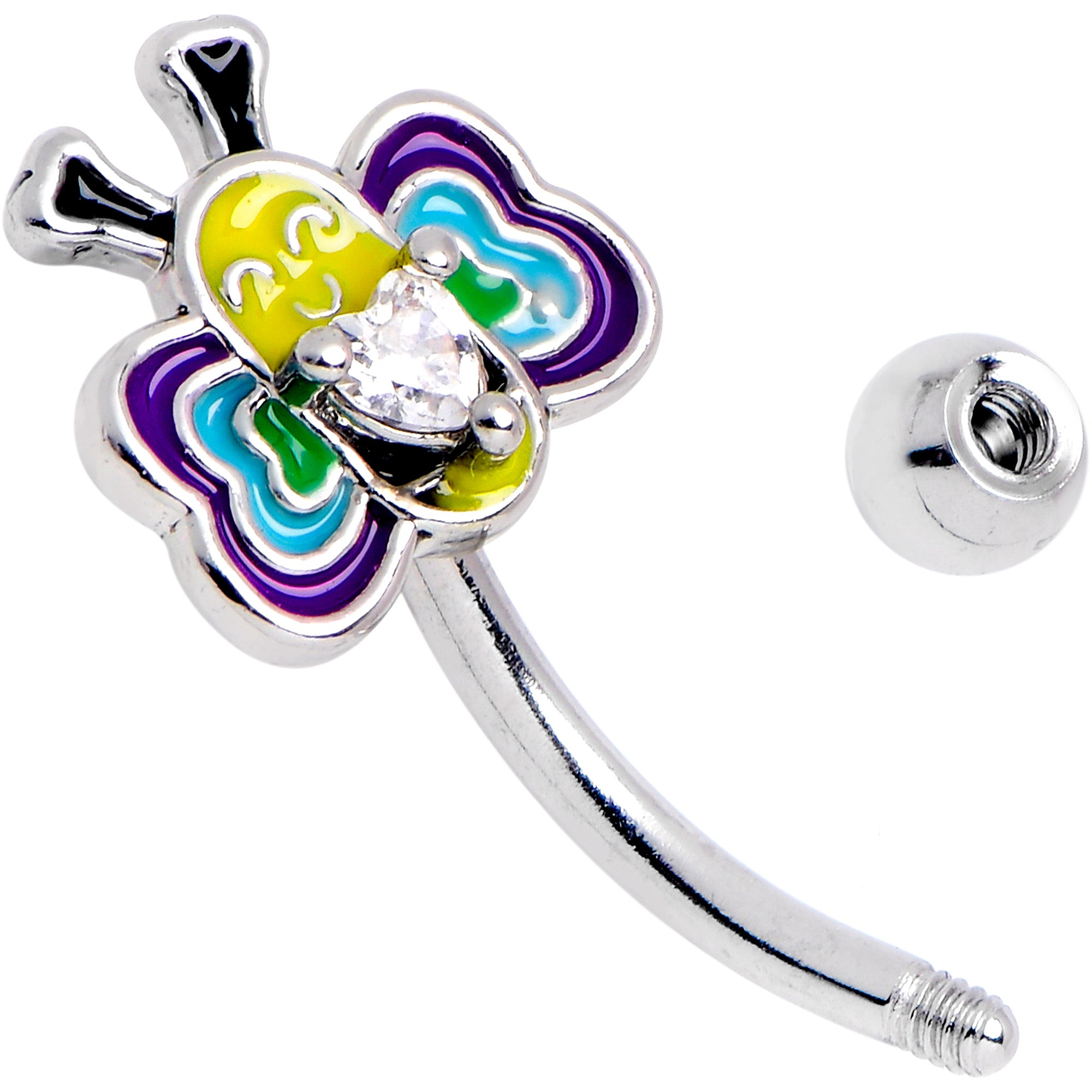 16G 5/16 Clear CZ Gem Butterfly Love Bug Curved Eyebrow Ring