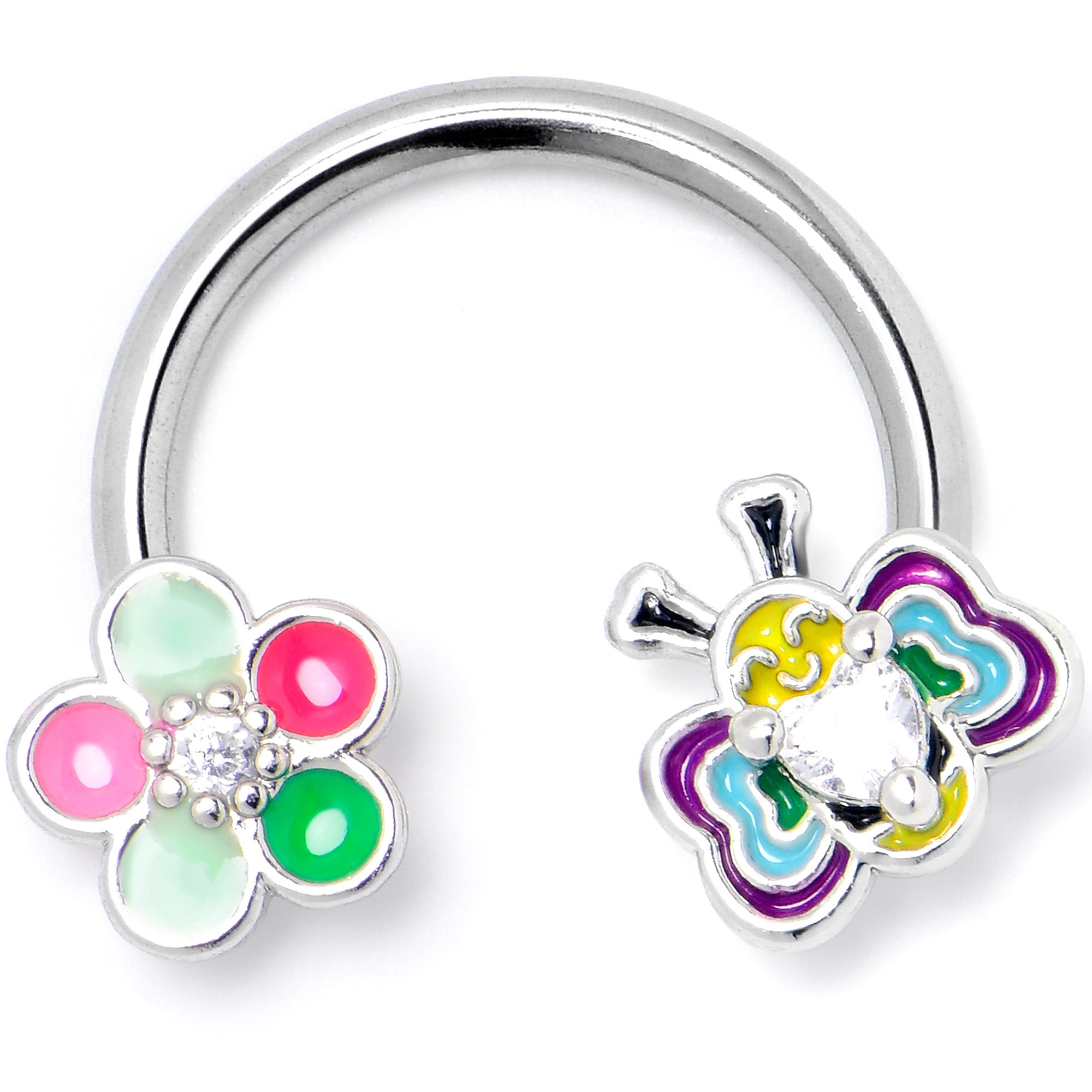 16G 3/8 Clear CZ Gem Butterfly Love Bug Horseshoe Circular Barbell