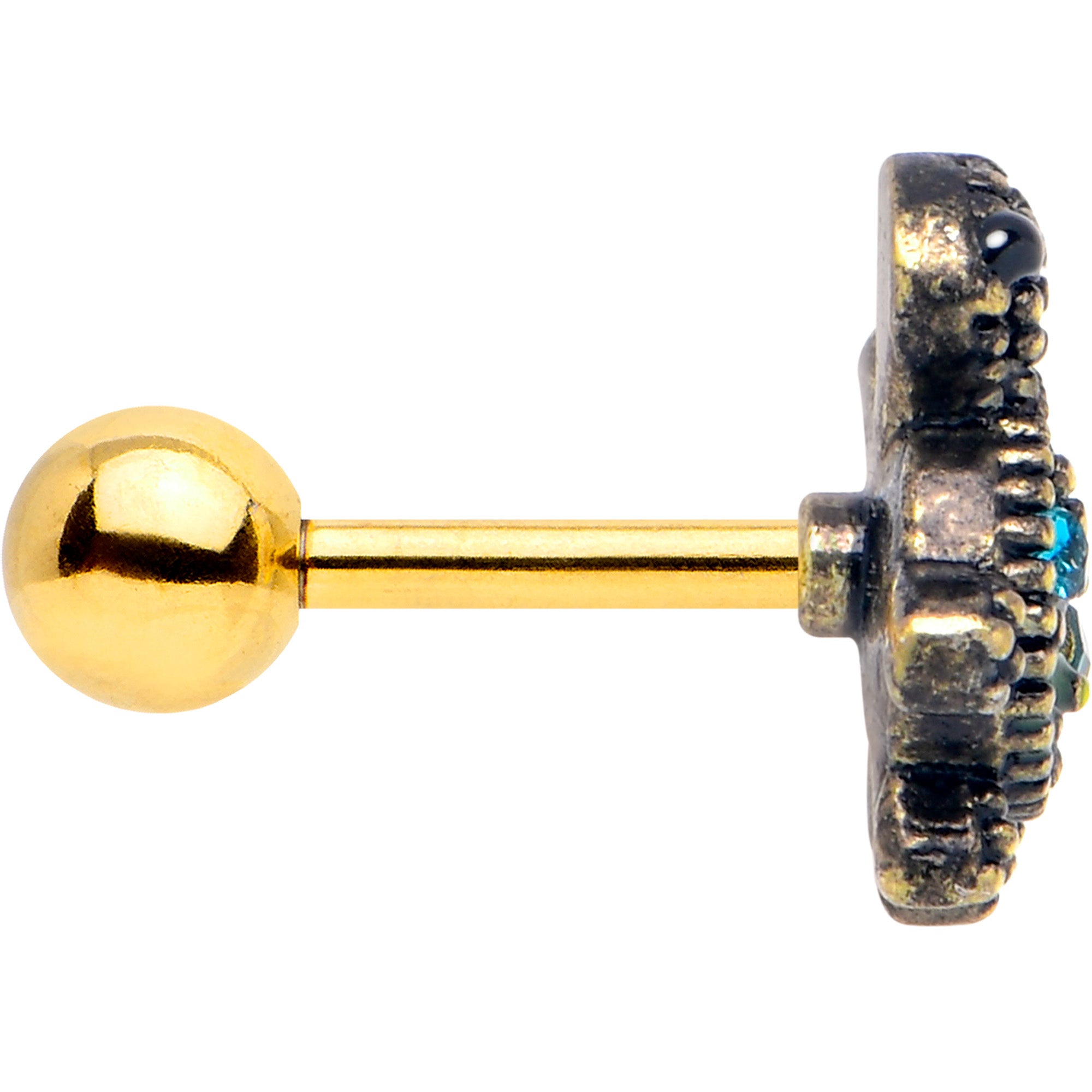 16G 1/4 Blue Gem Gold Hue Sweet Sea Turtle Cartilage Tragus Earring