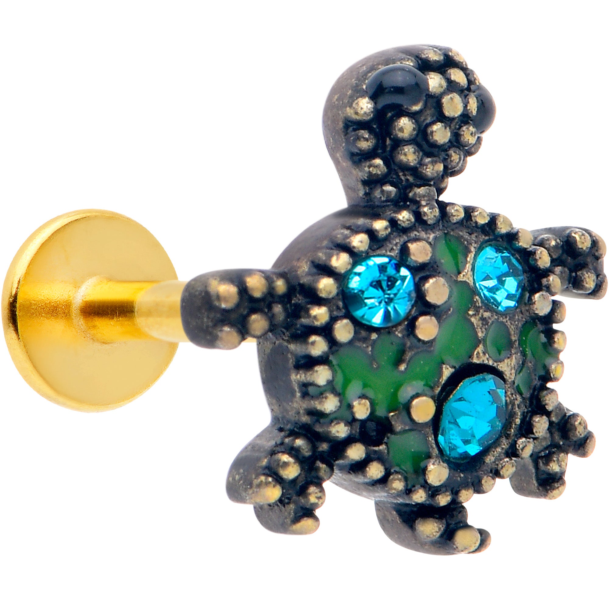 16G 5/16 Blue Gem Gold Tone Sweet Sea Turtle Labret Monroe Tragus