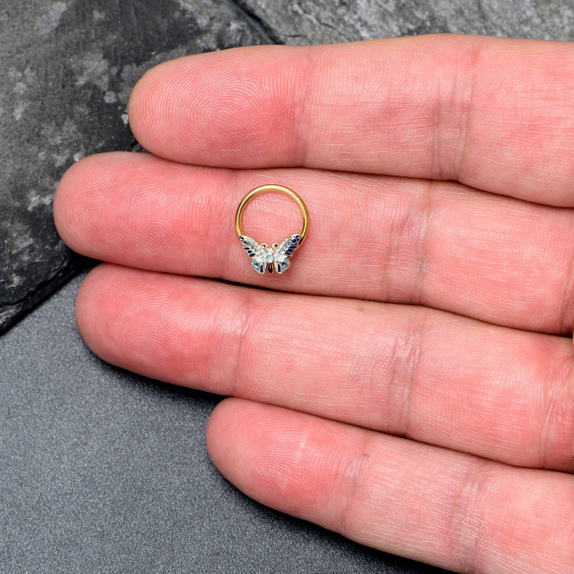 16G 3/8 Gold Tone Evening Butterfly BCR Captive Ring