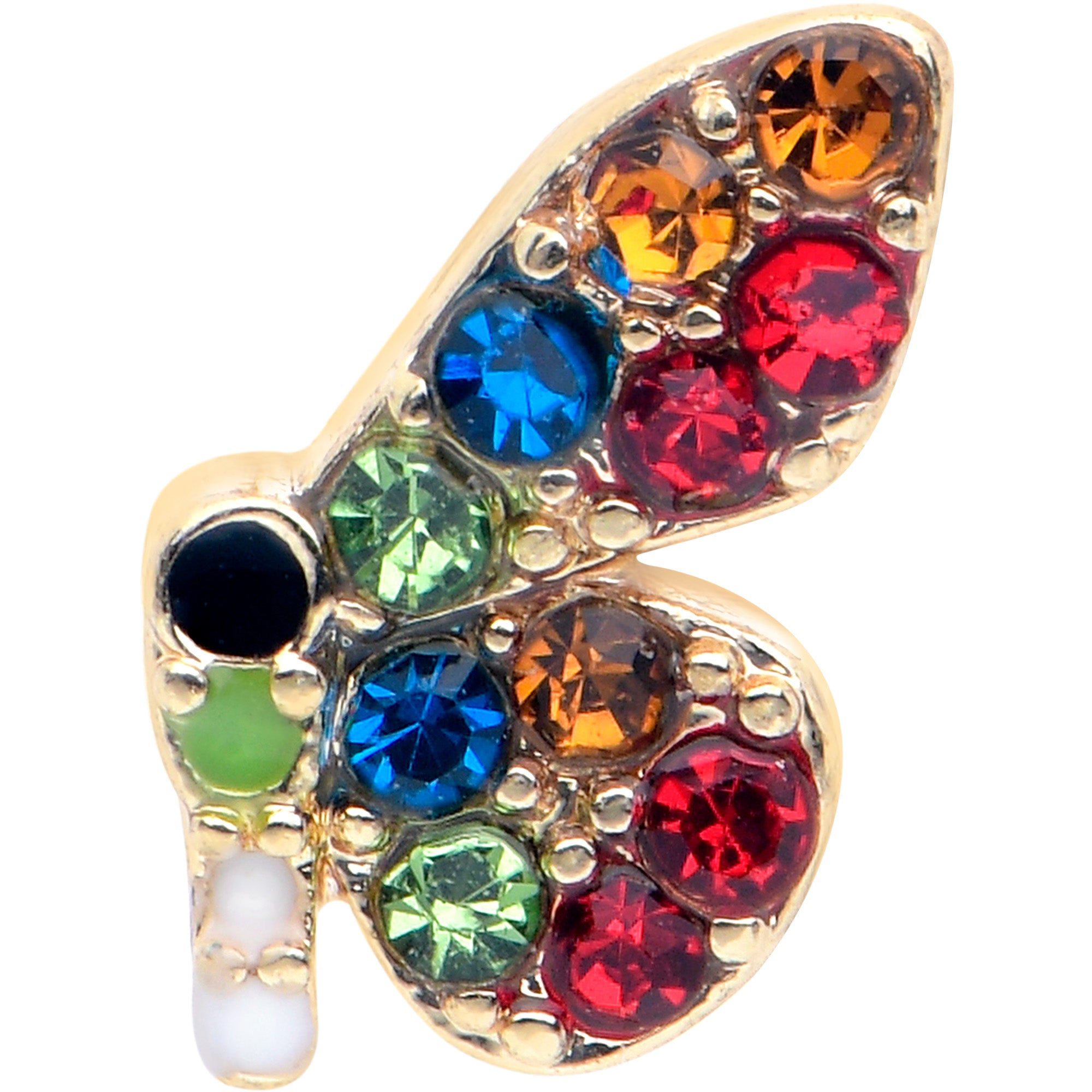 20G 7mm Red Blue Gem Gold Tone Butterfly L Shape Nose Ring