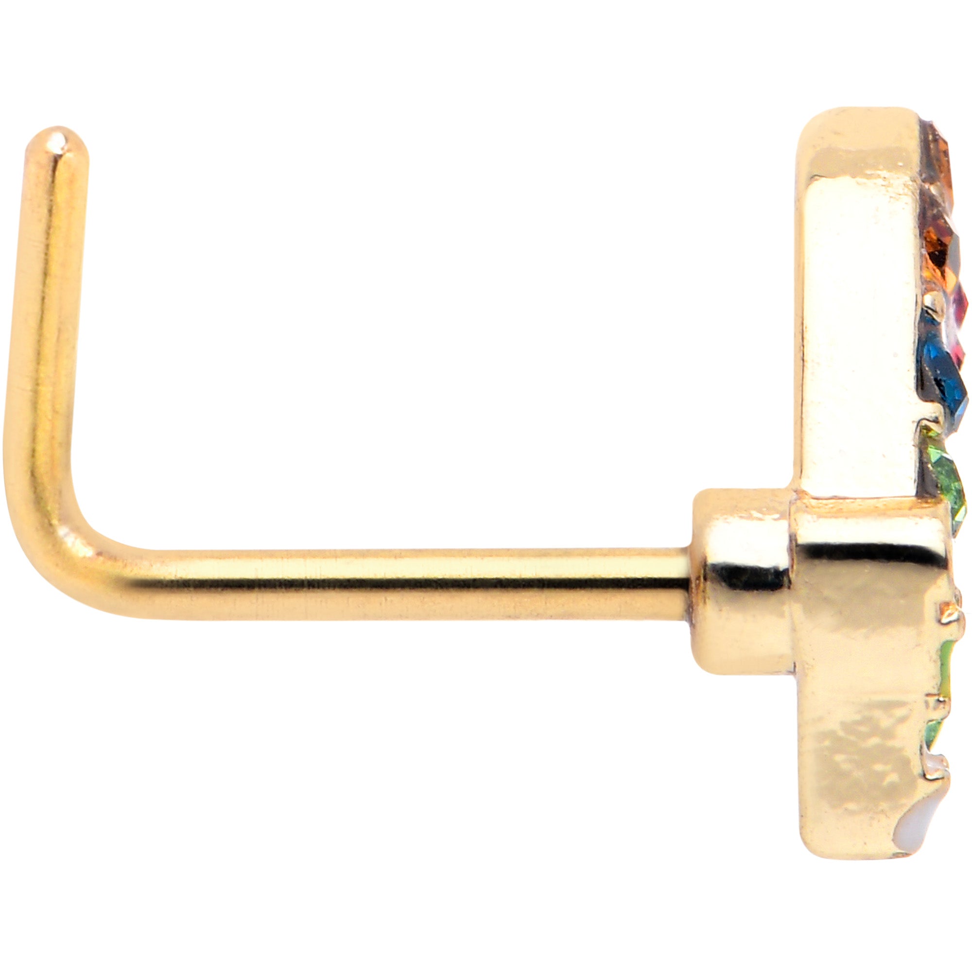 20G 7mm Red Blue Gem Gold Tone Butterfly L Shape Nose Ring