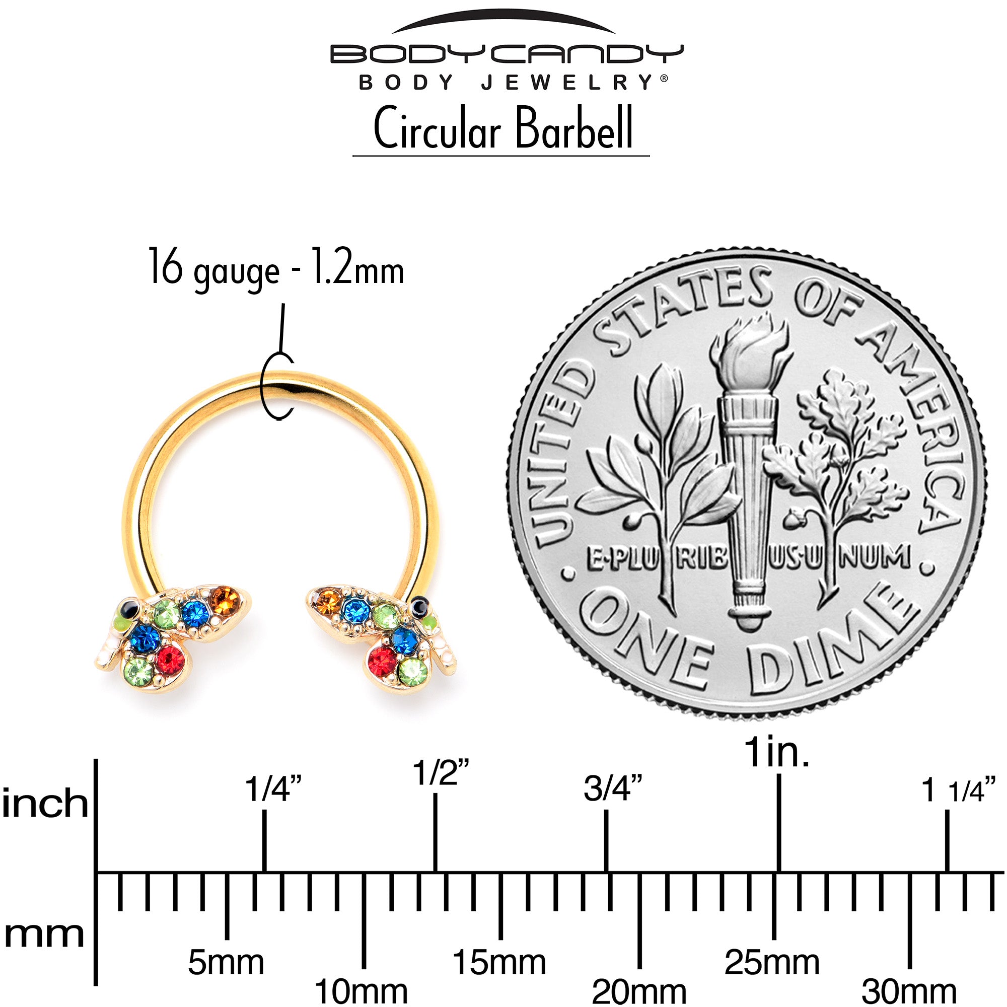 16G 3/8 Red Blue Gem Gold Hue Butterfly Horseshoe Circular Barbell