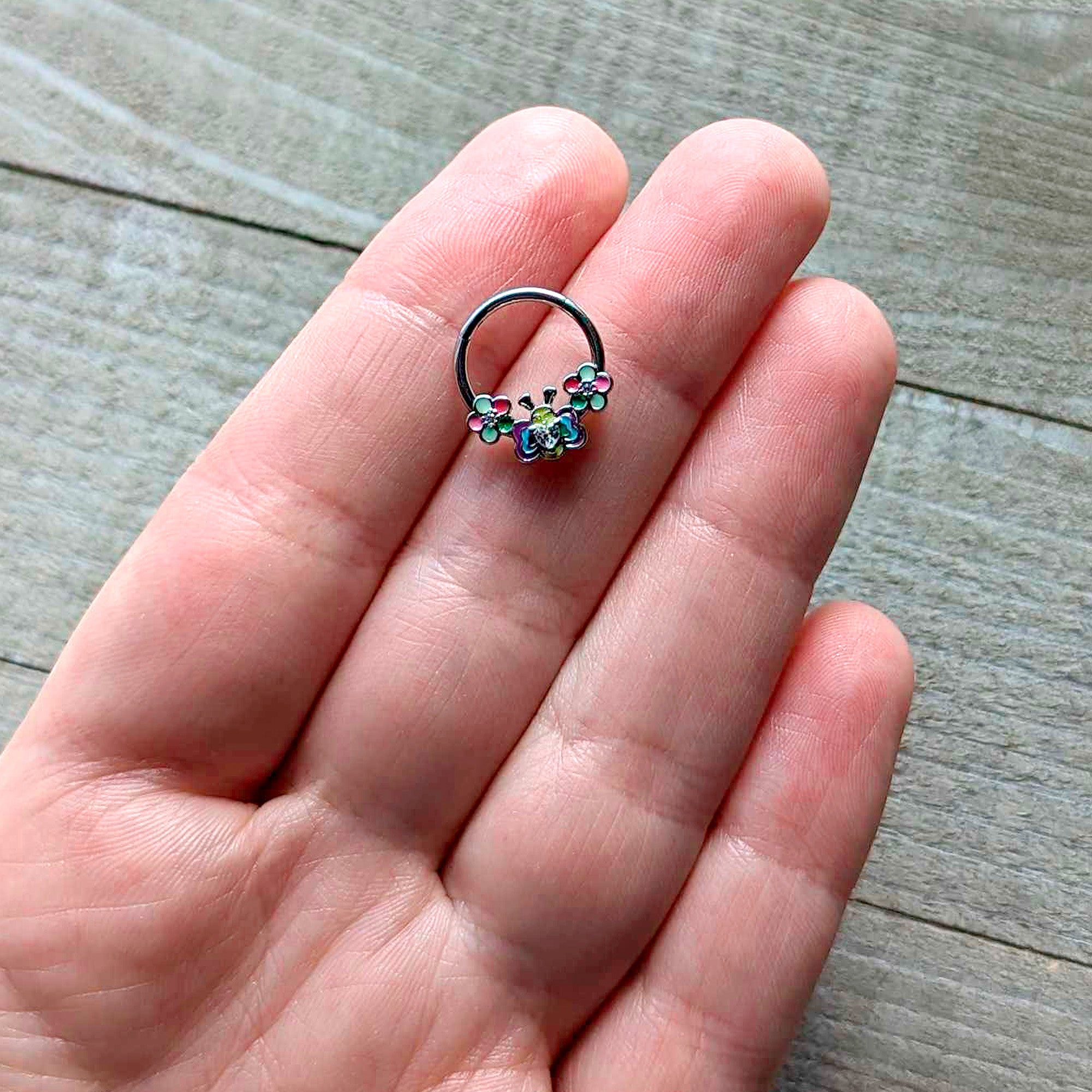 16G 3/8 Clear CZ Gem Butterfly Love Bug Hinged Segment Ring