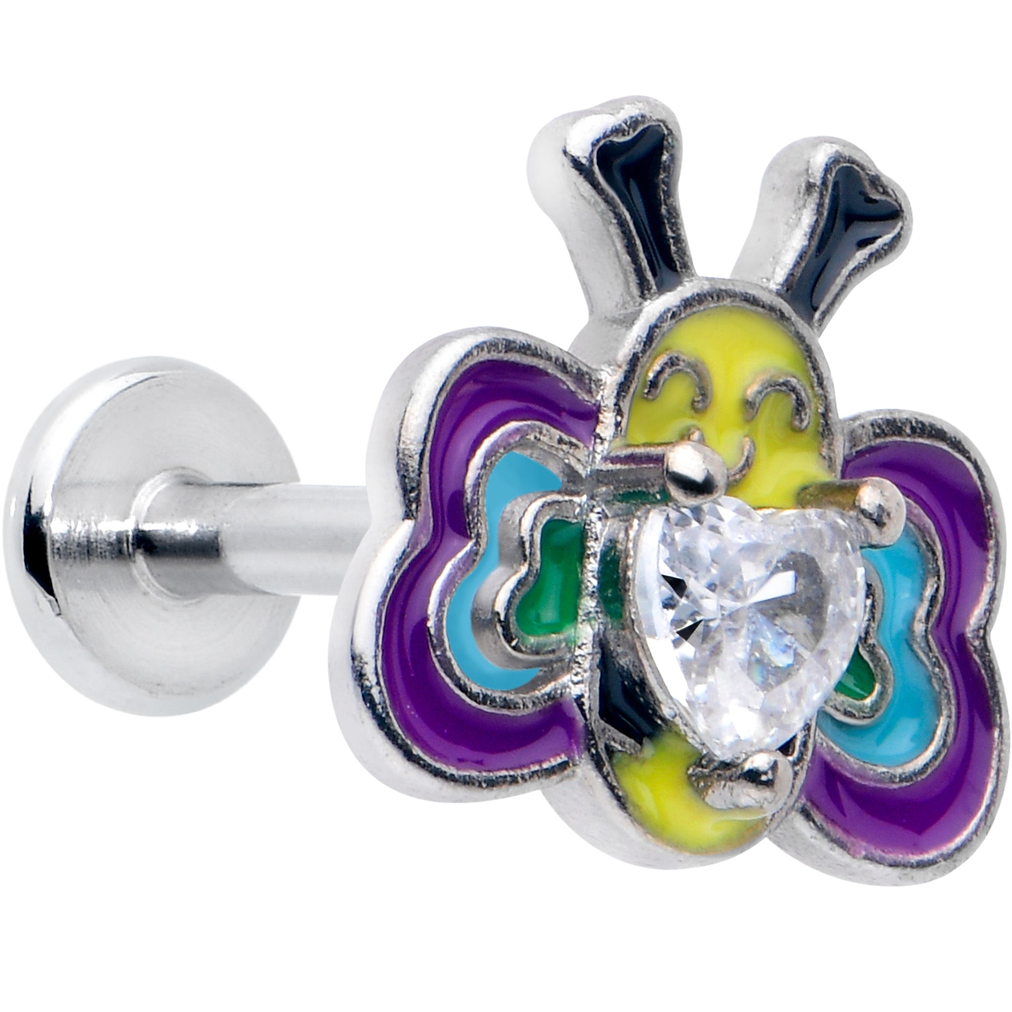 16G 5/16 Clear CZ Gem Butterfly Love Bug Labret Monroe Tragus