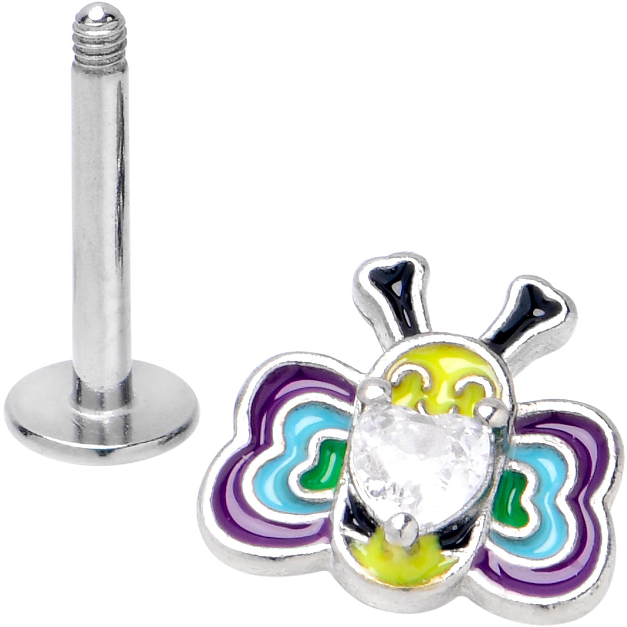 16G 5/16 Clear CZ Gem Butterfly Love Bug Labret Monroe Tragus