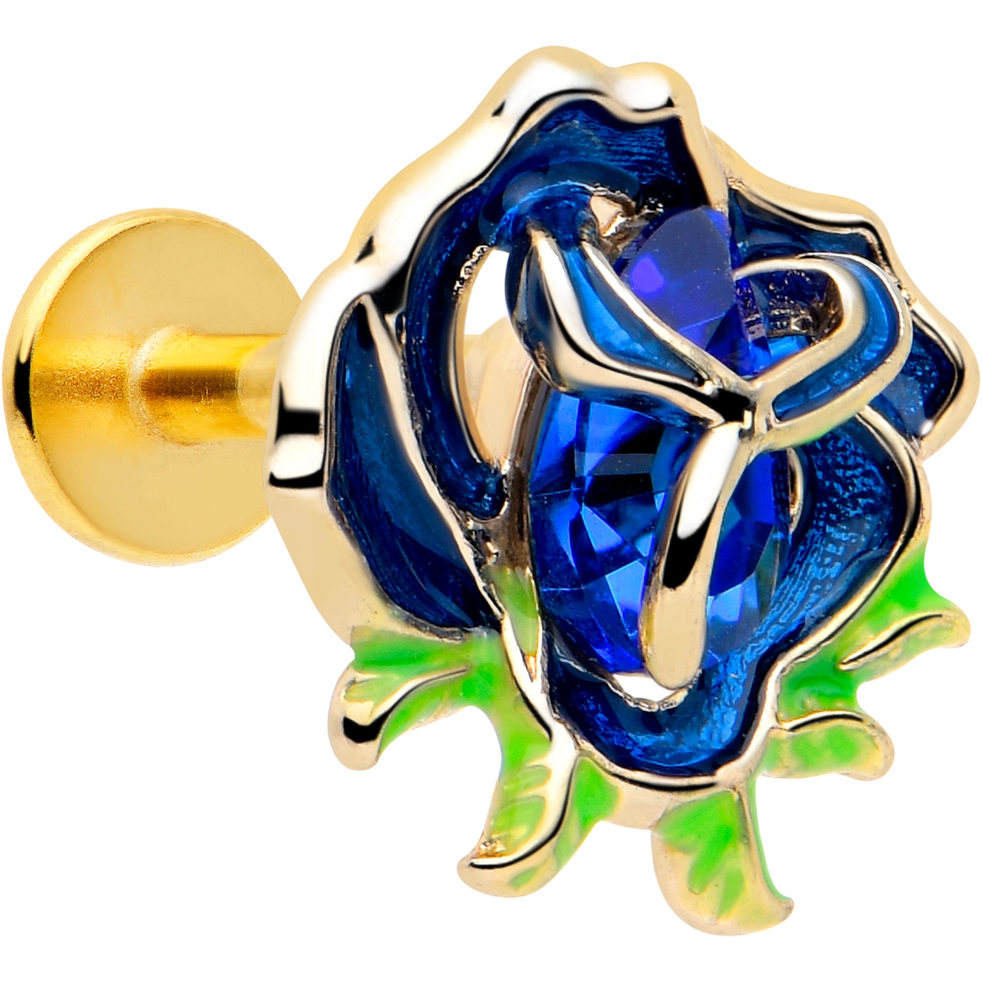16 Gauge Gold Tone Deep Blue Flower Earring