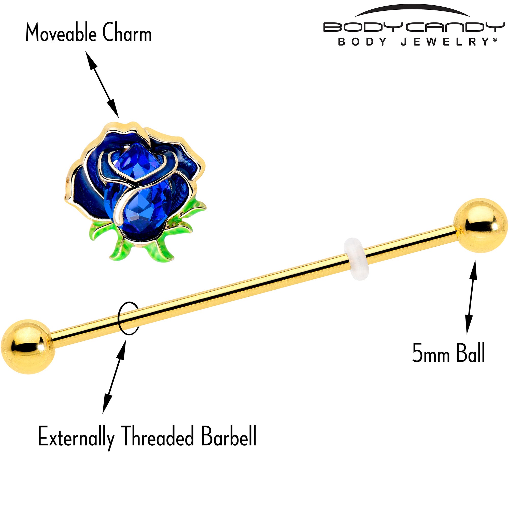 14 Gauge Blue Gem Gold Tone Barbell