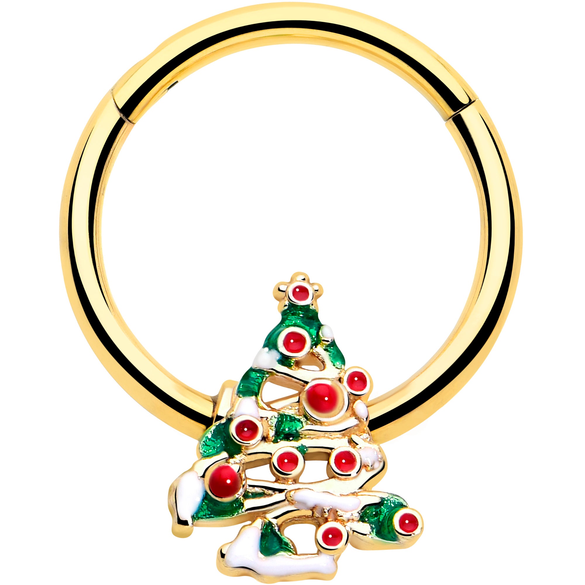 gold tone christmas tree hinged segment ring 16g 3 8 festive nose hoop