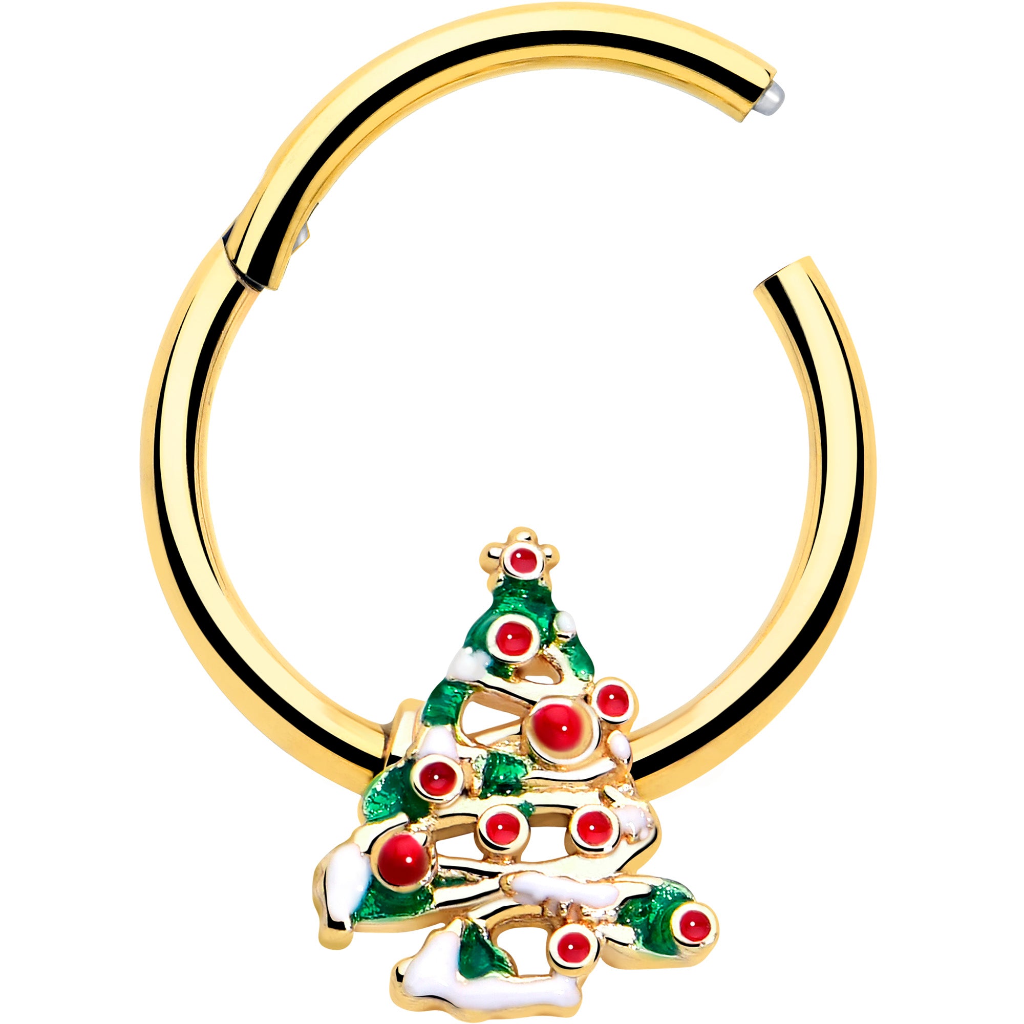 snowy christmas tree septum ring gold tone hinged segment jewelry